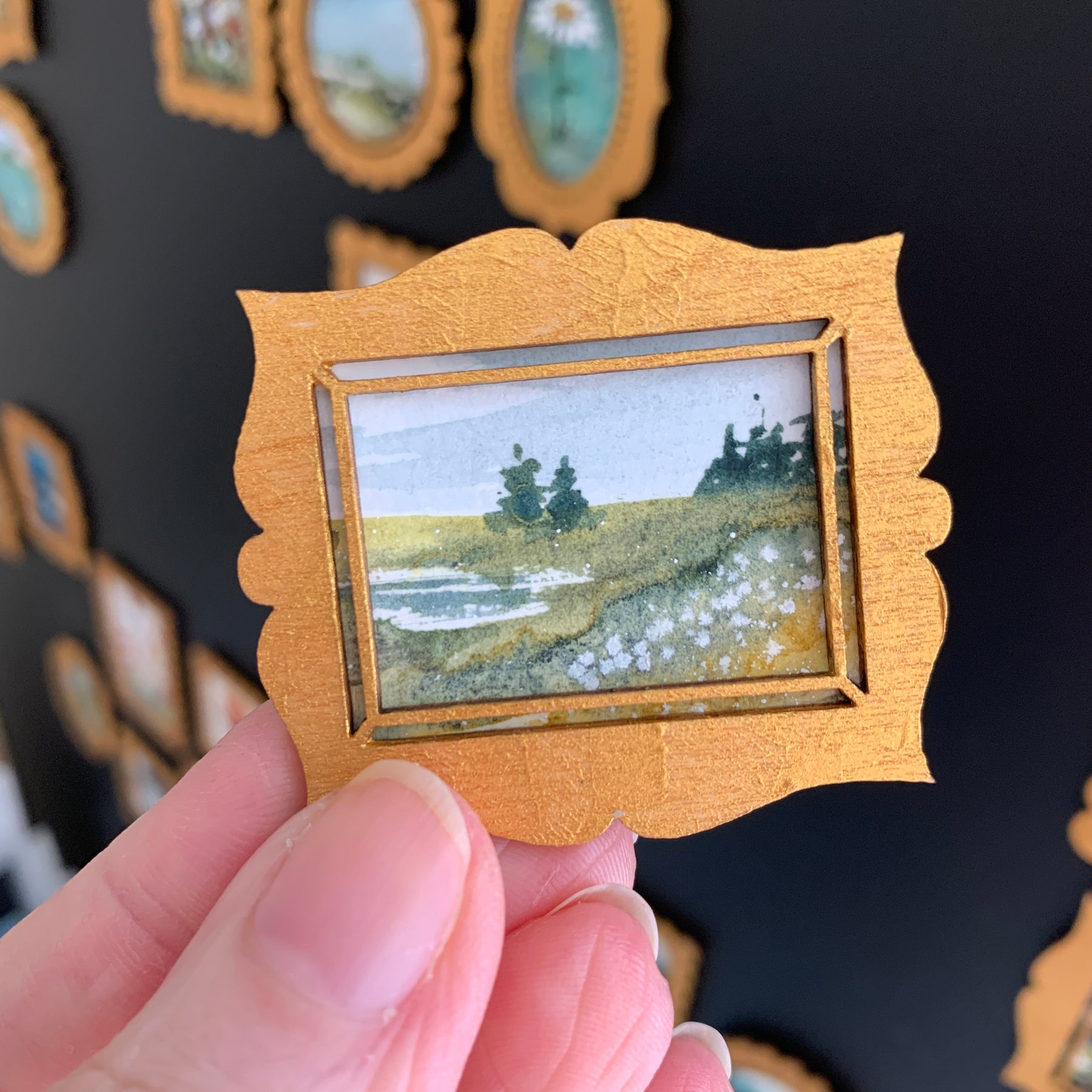 Hand Painted Fridge Magnet Set - 5 Framed Mini Paintings