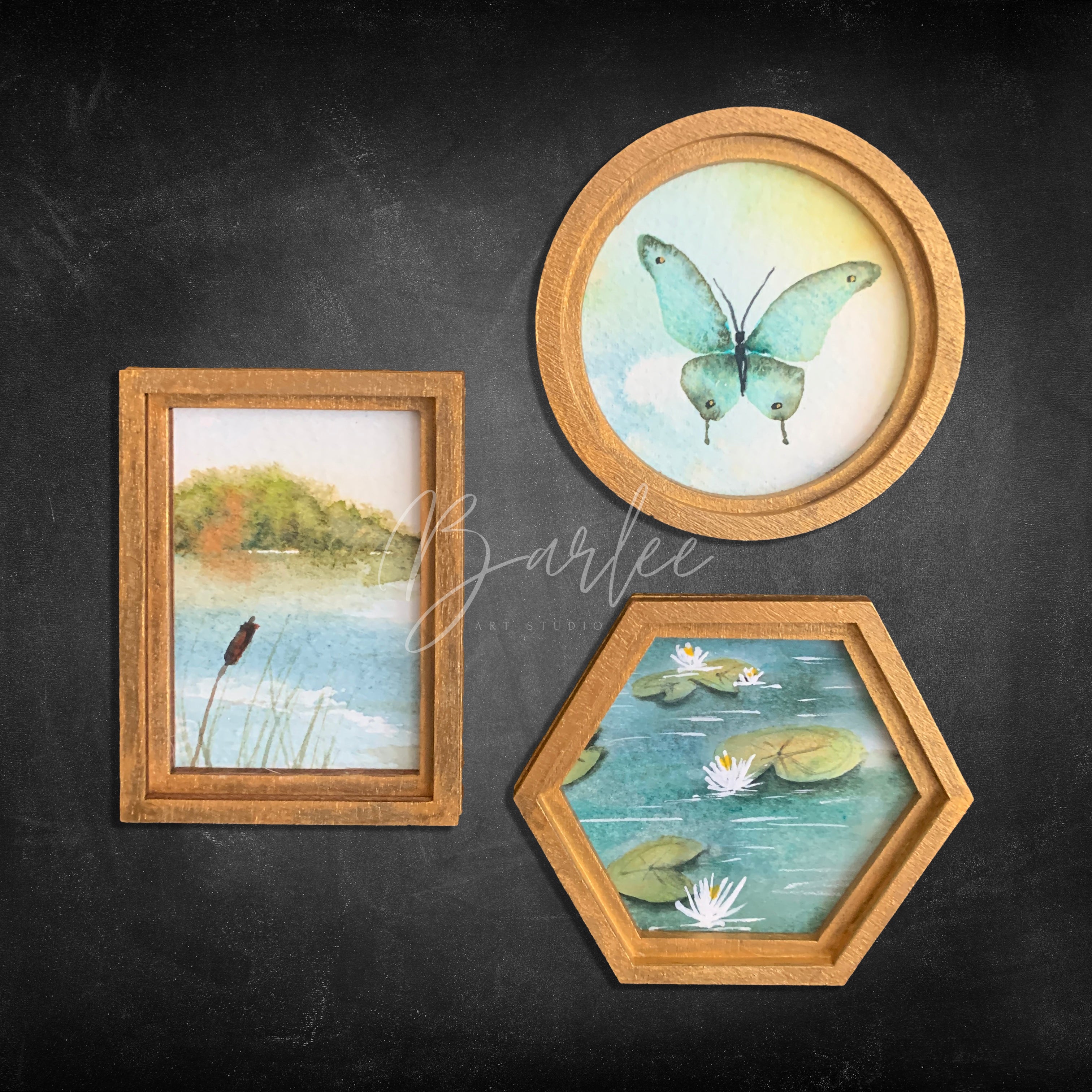 Large Hand Painted Fridge Magnet Set - 3 Framed Original Mini Paintings