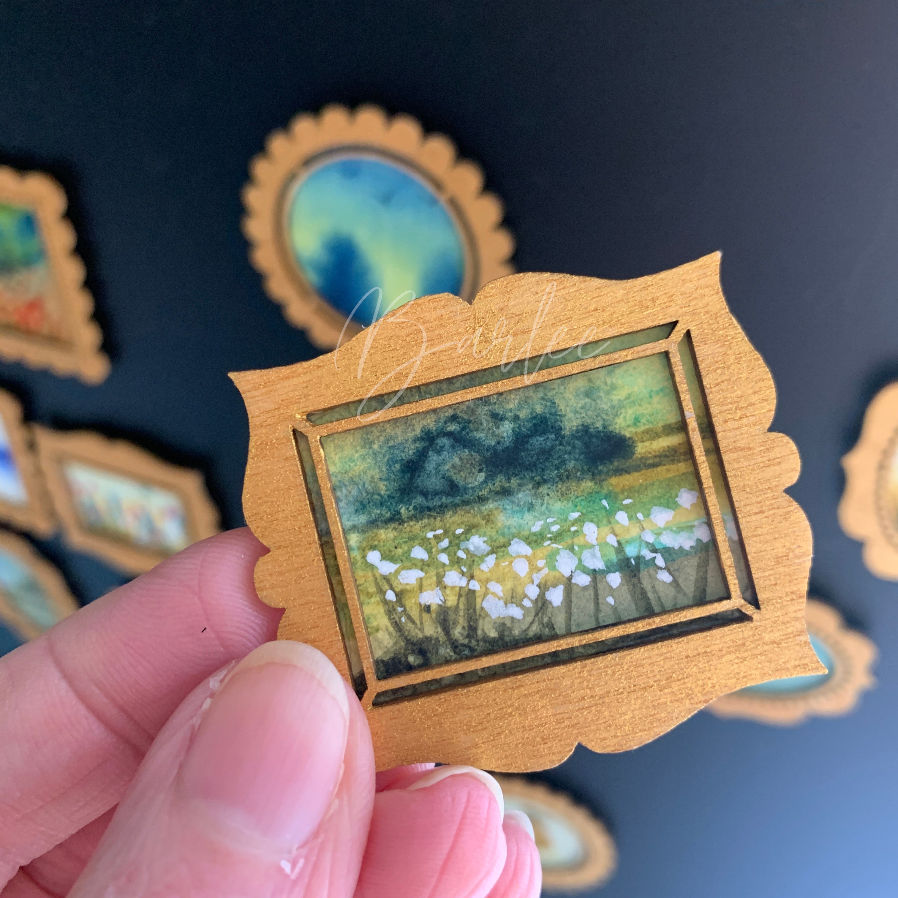 Hand Painted Fridge Magnet Set - 5 Framed Mini Paintings