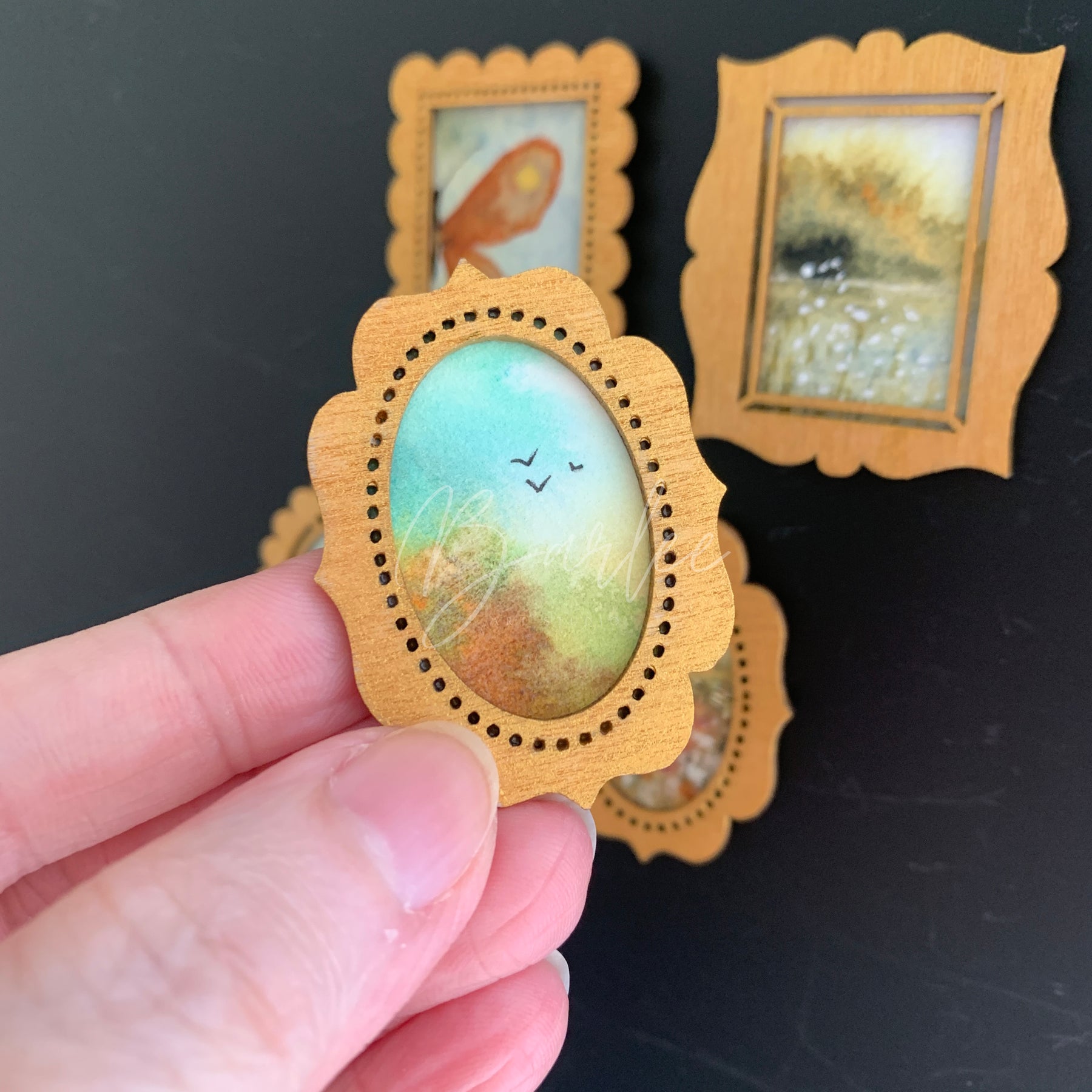 Hand Painted Fridge Magnet Set - 5 Framed Mini Paintings