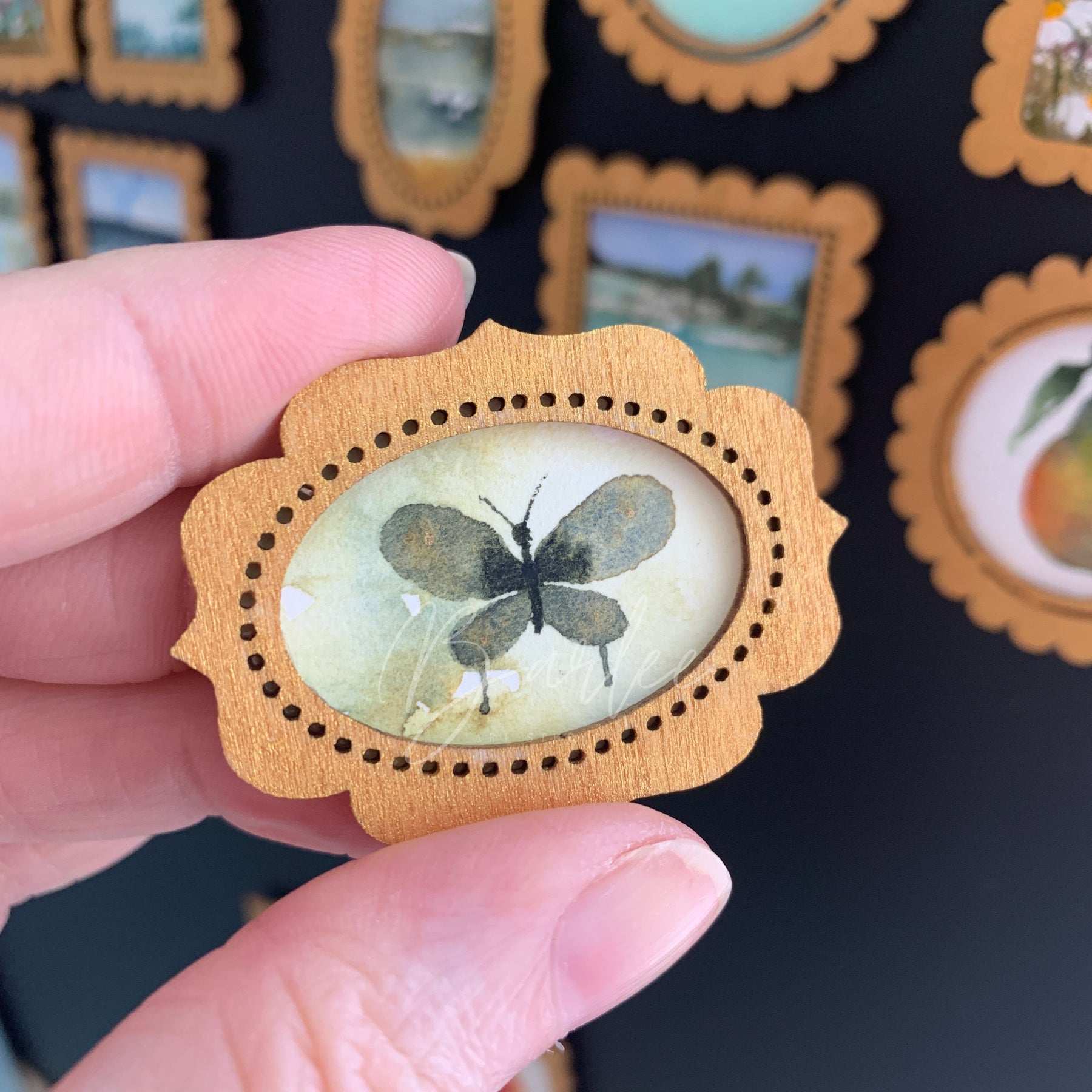 Hand Painted Fridge Magnet Set - 5 Framed Mini Paintings