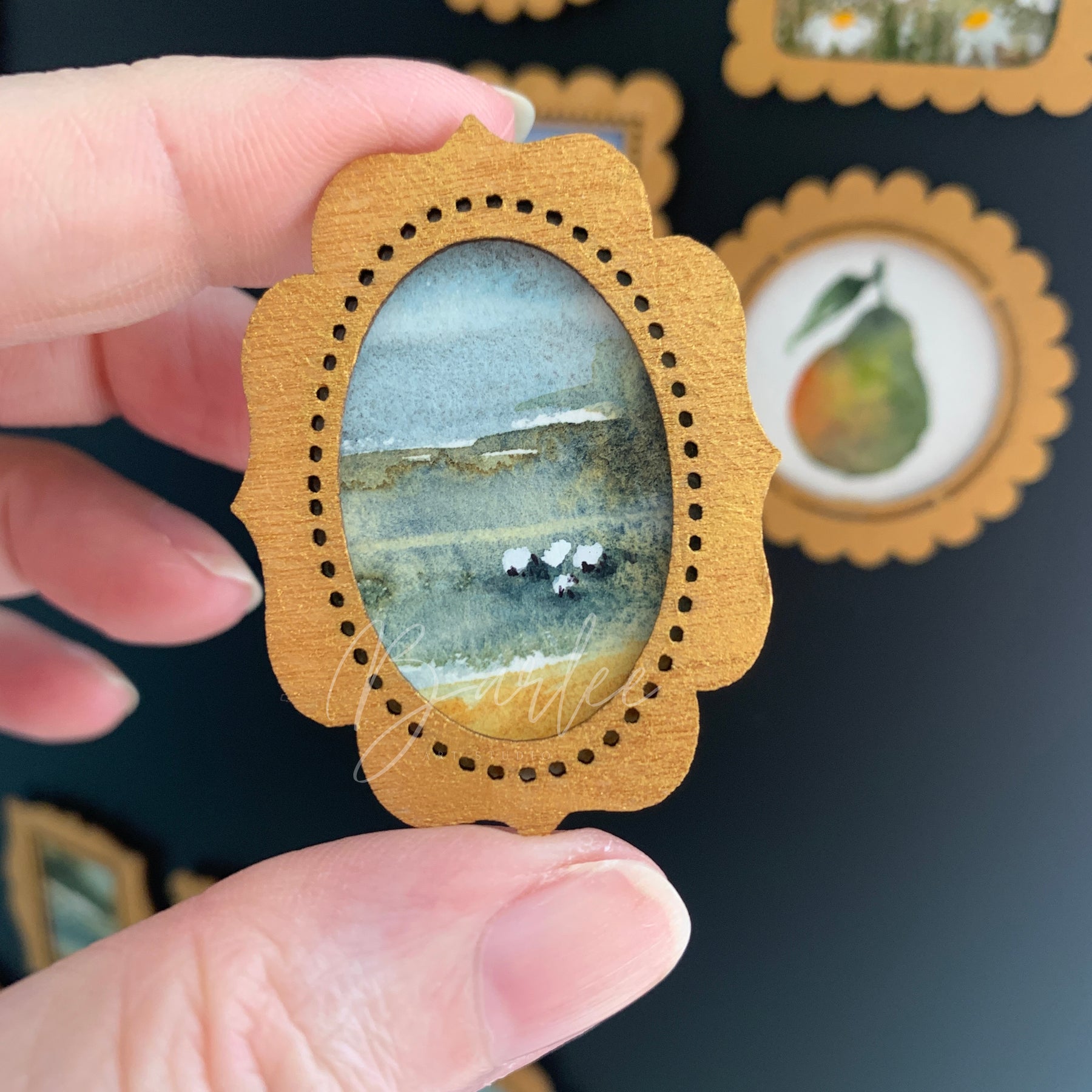 Hand Painted Fridge Magnet Set - 5 Framed Mini Paintings