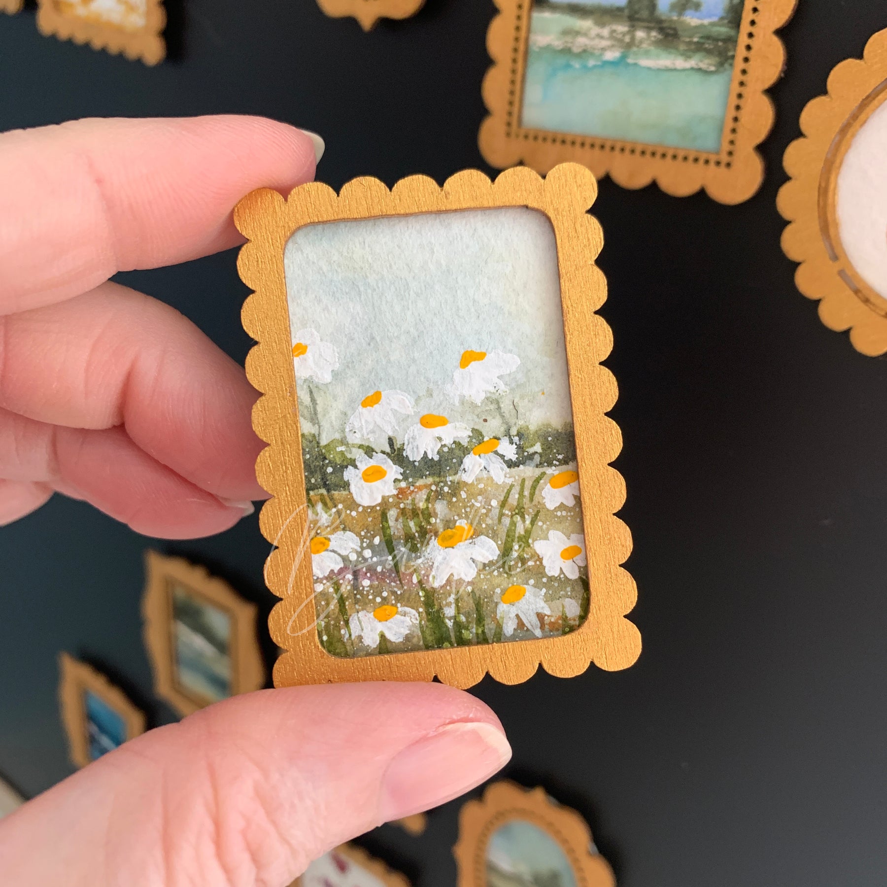 Hand Painted Fridge Magnet Set - 5 Framed Mini Paintings