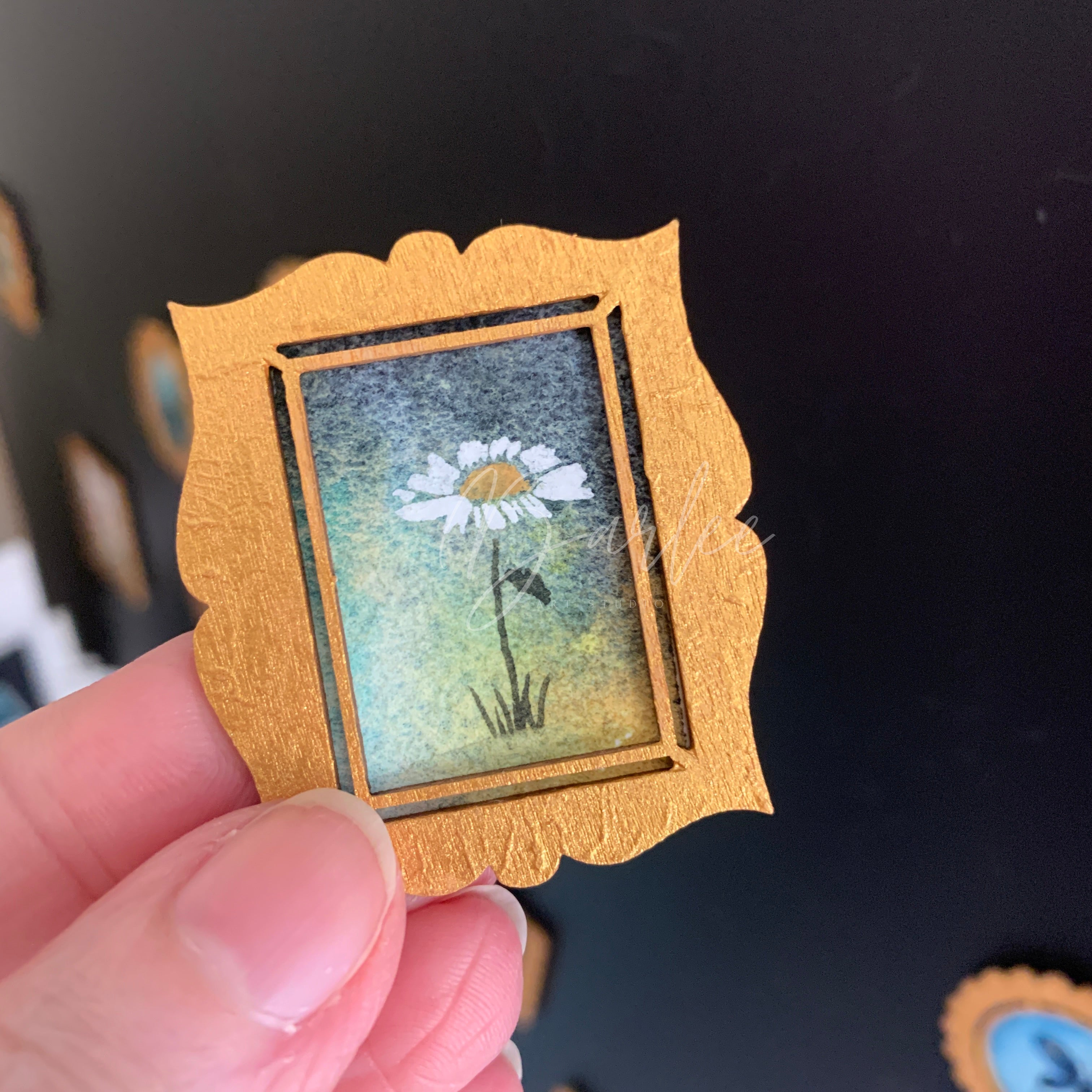 Hand Painted Fridge Magnet Set - 5 Framed Mini Paintings