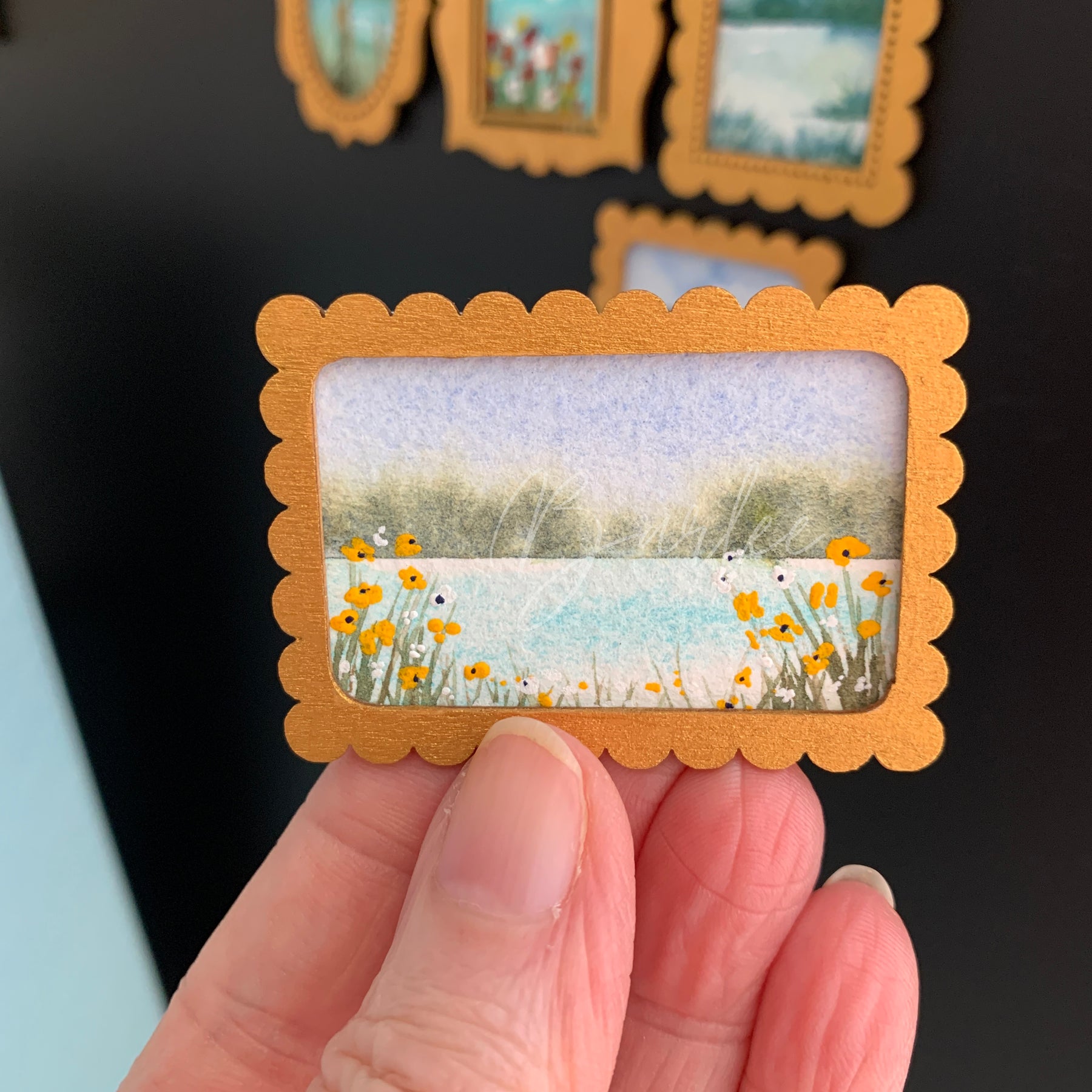 Hand Painted Fridge Magnet Set - 5 Framed Mini Paintings