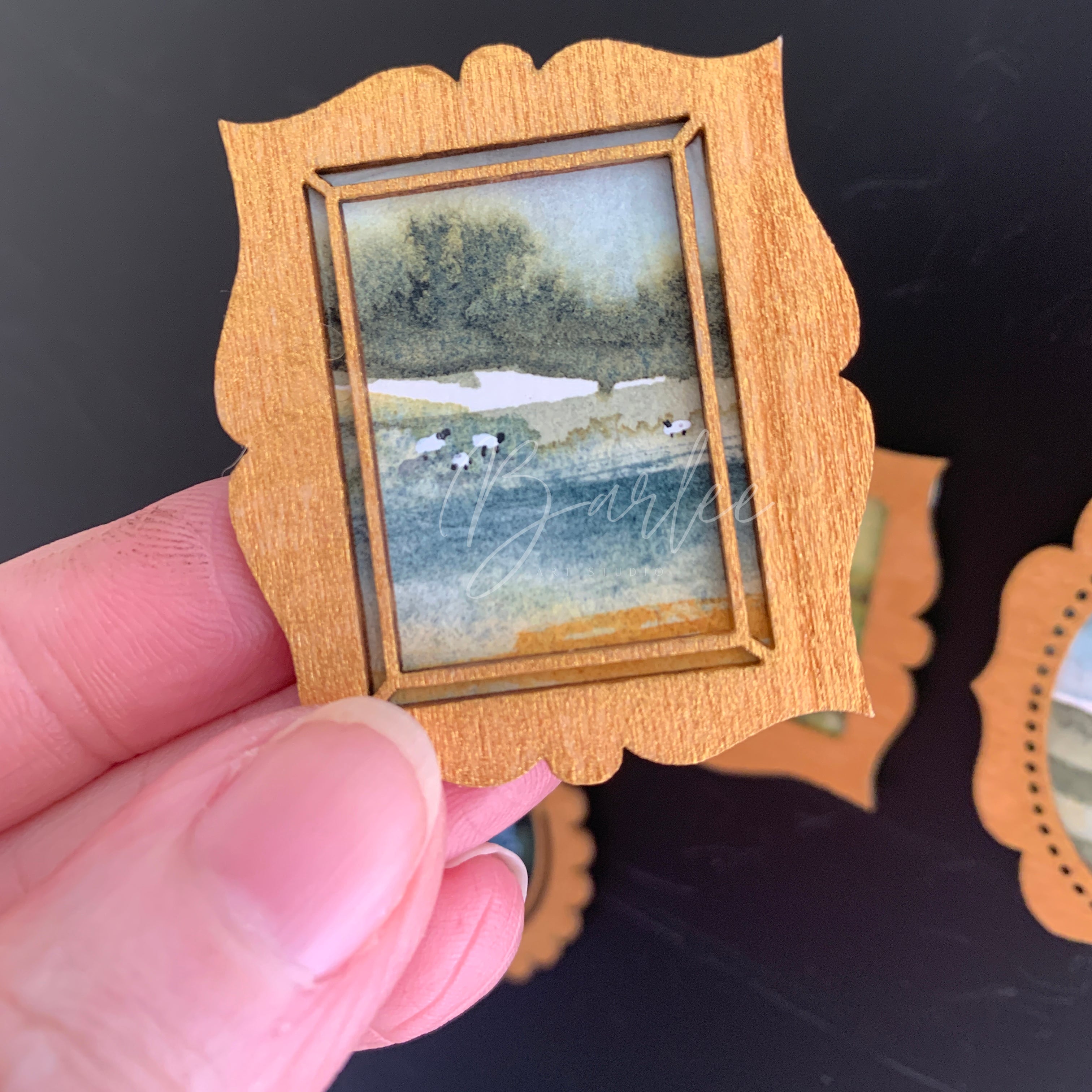 Hand Painted Fridge Magnet Set - 5 Framed Mini Paintings