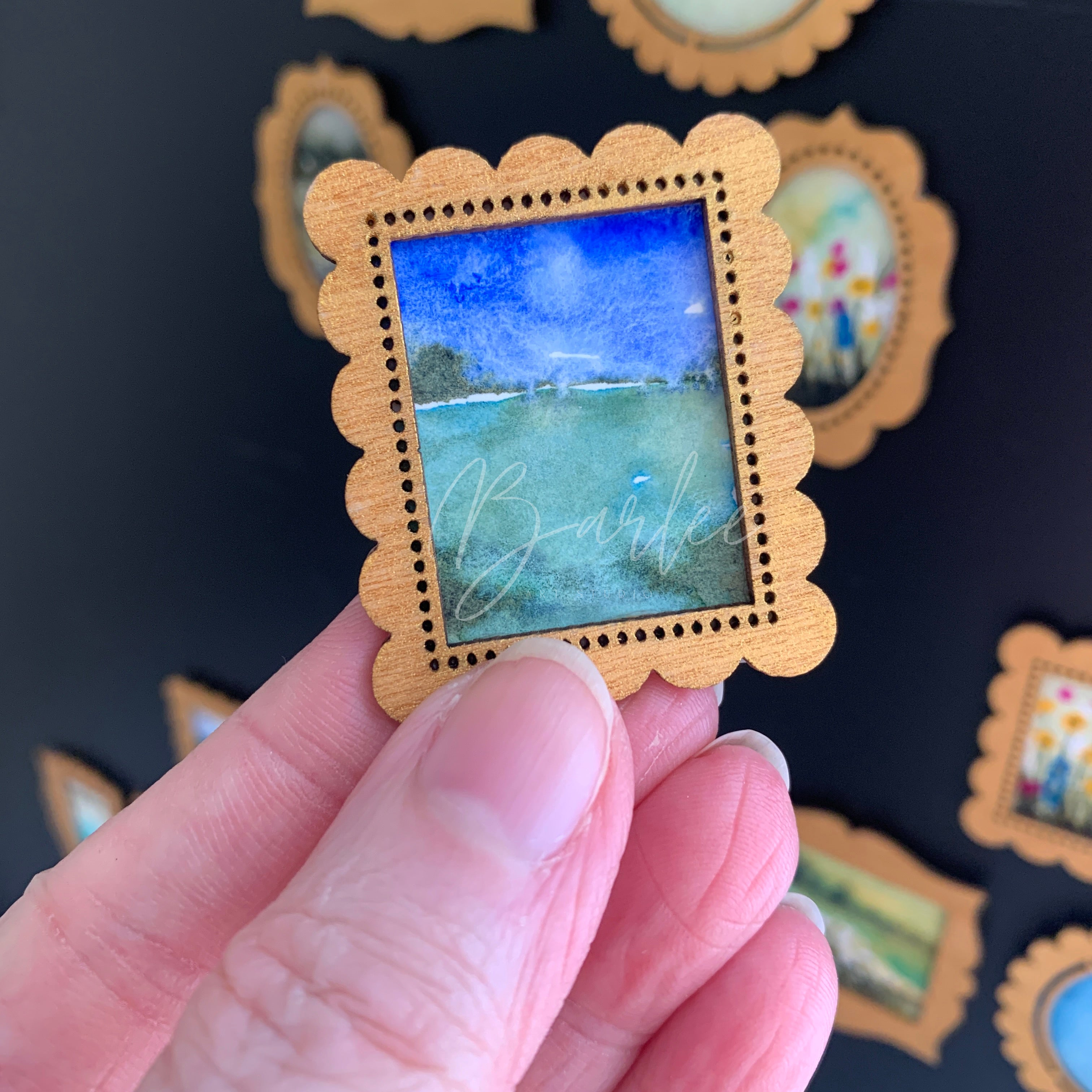 Hand Painted Fridge Magnet Set - 5 Framed Mini Paintings