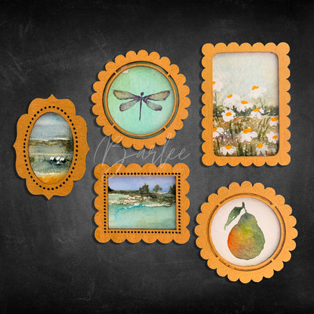 Hand Painted Fridge Magnet Set - 5 Framed Mini Paintings