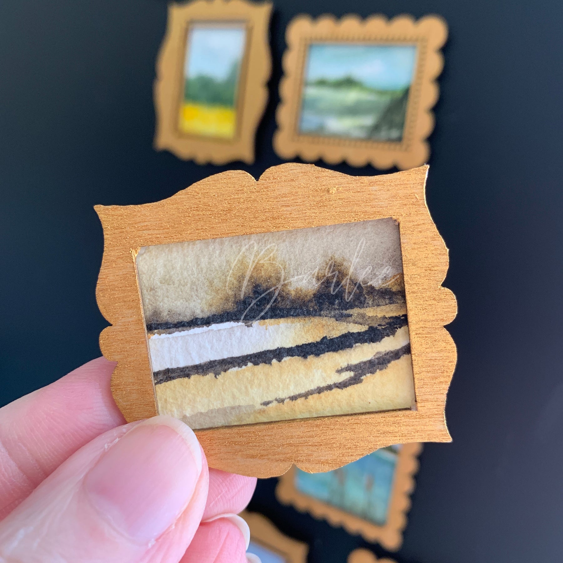 Hand Painted Fridge Magnet Set - 5 Framed Mini Paintings