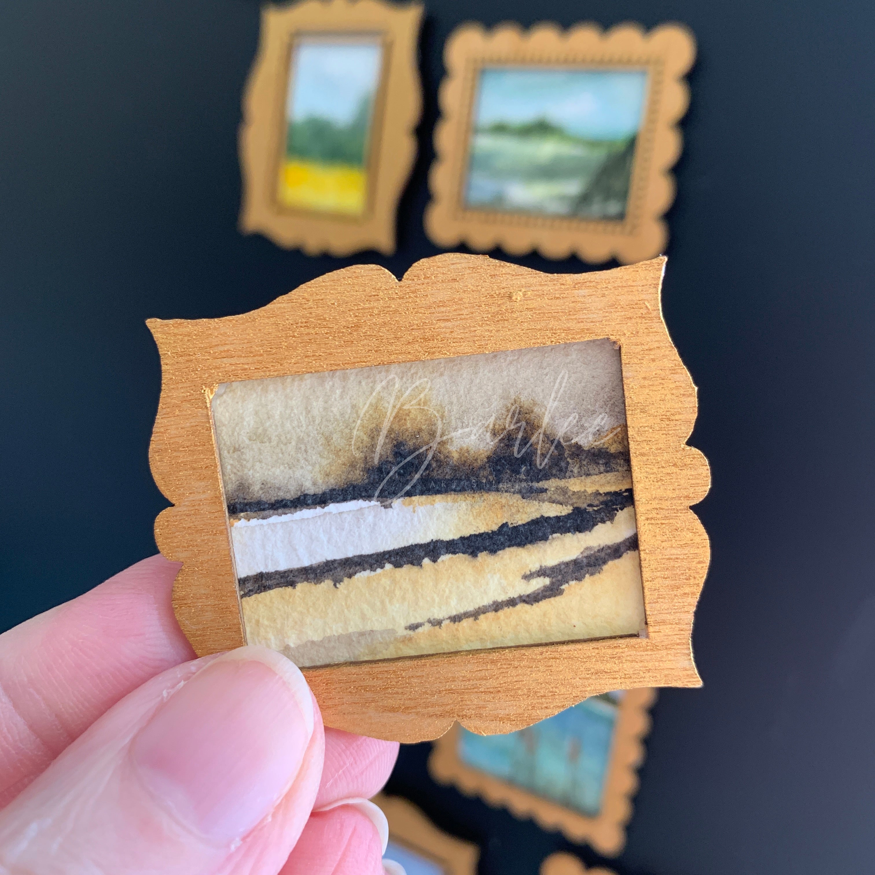 Hand Painted Fridge Magnet Set - 5 Framed Mini Paintings