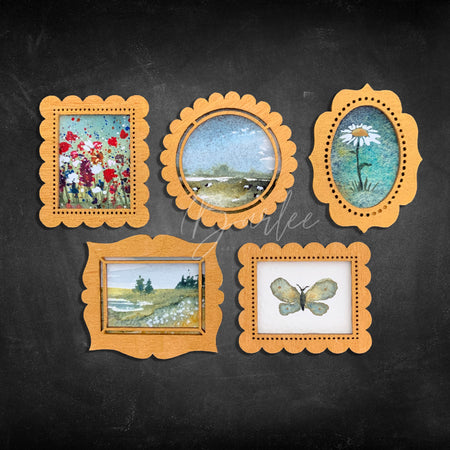 Hand Painted Fridge Magnet Set - 5 Framed Mini Paintings