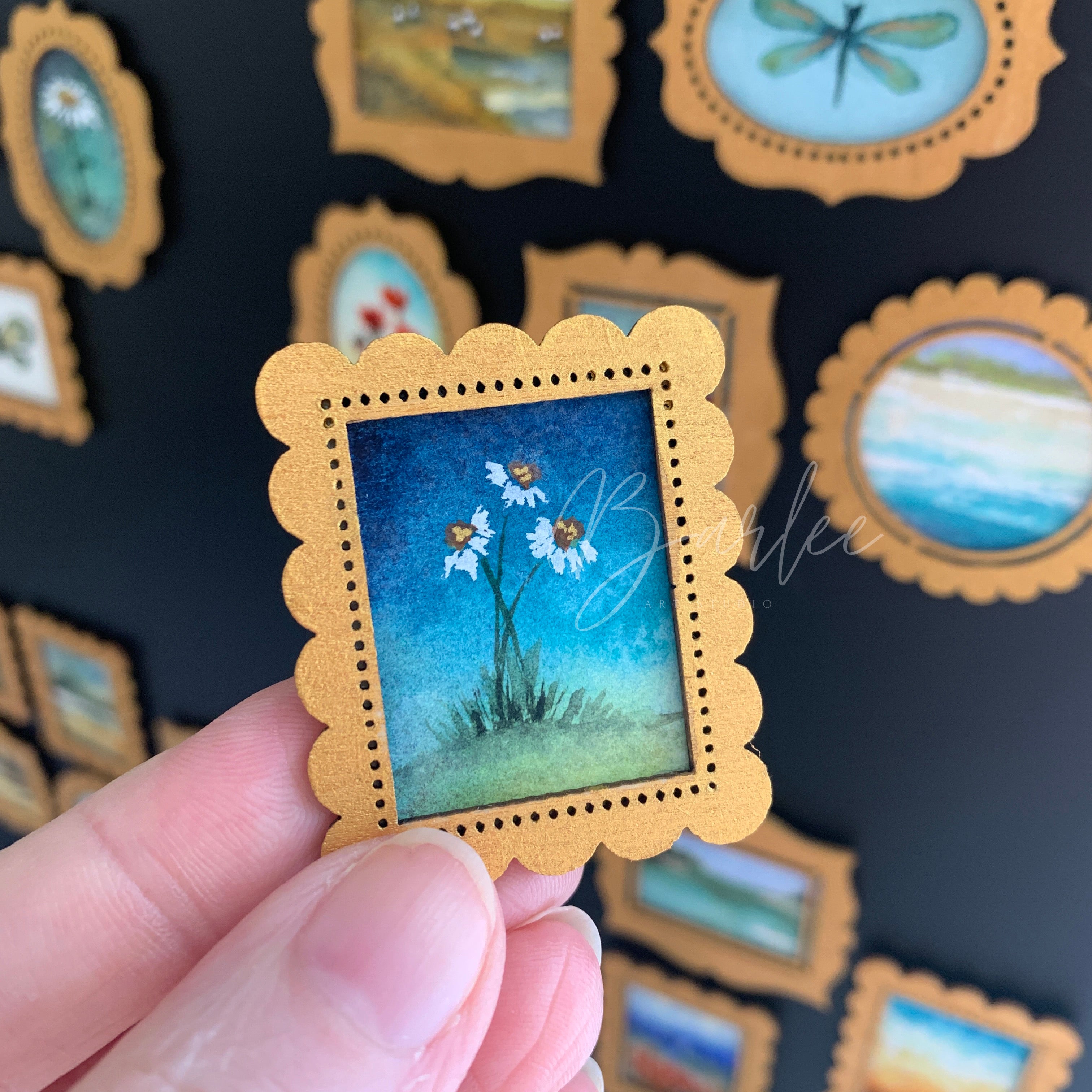 Hand Painted Fridge Magnet Set - 5 Framed Mini Paintings
