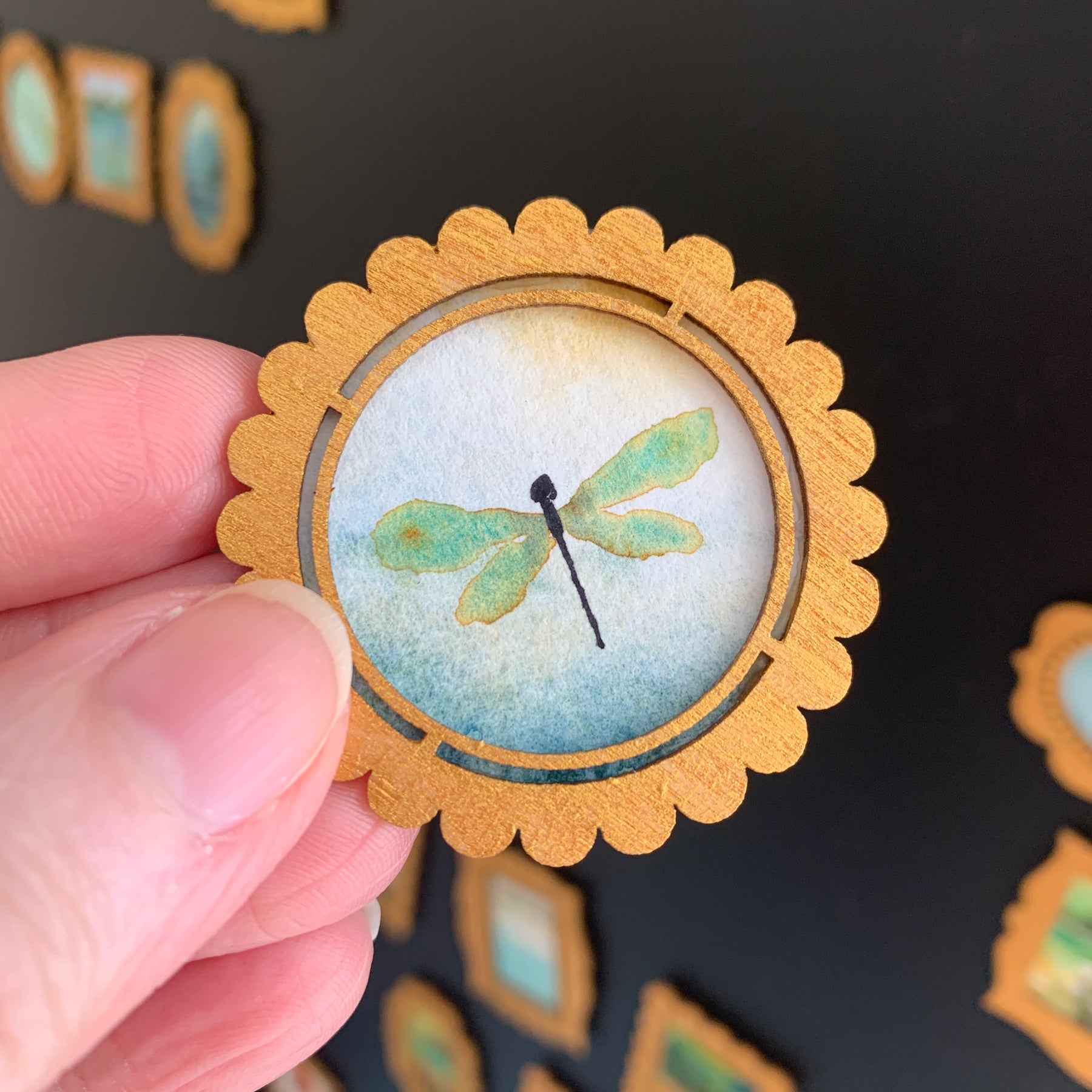 Hand Painted Fridge Magnet Set - 5 Framed Mini Paintings