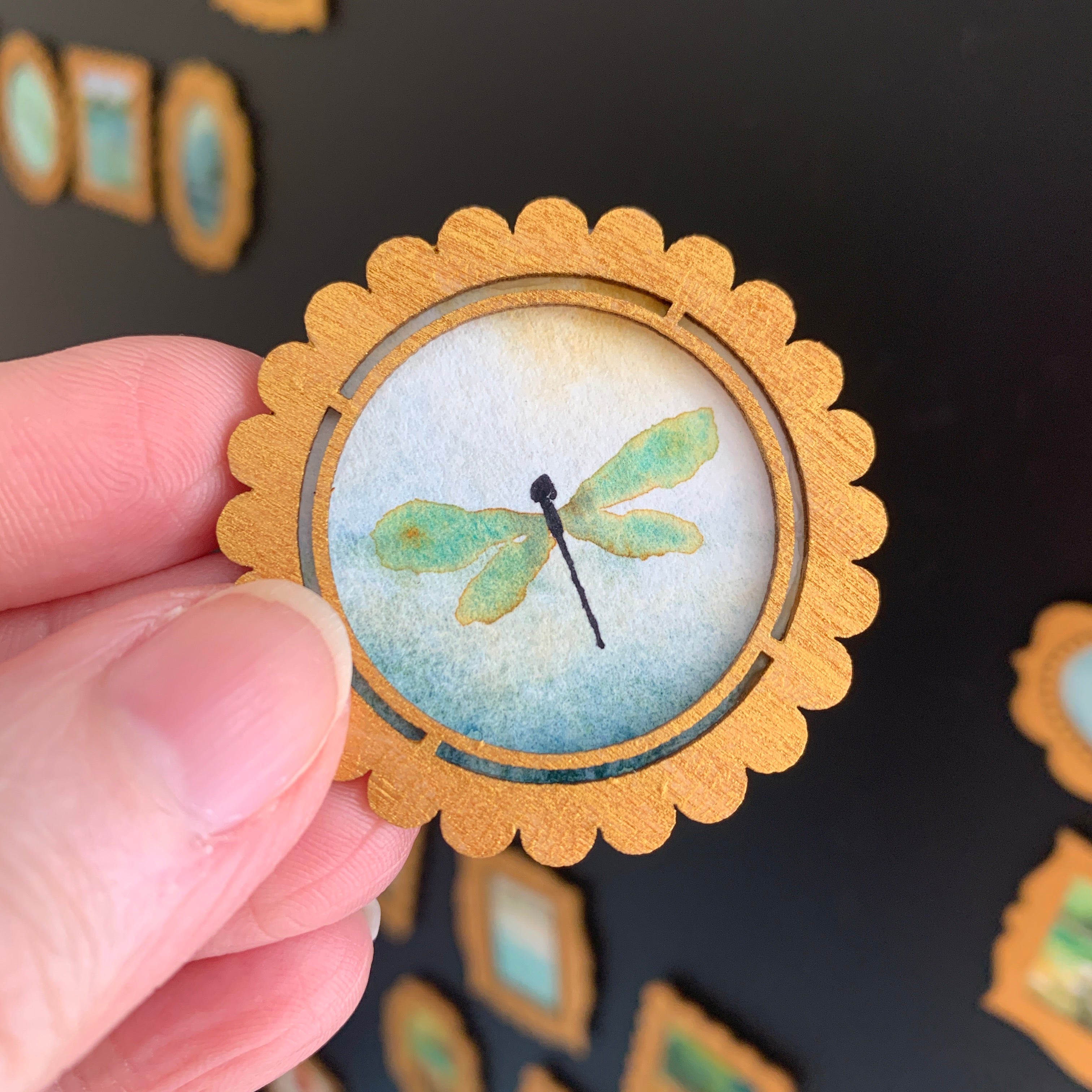 Hand Painted Fridge Magnet Set - 5 Framed Mini Paintings