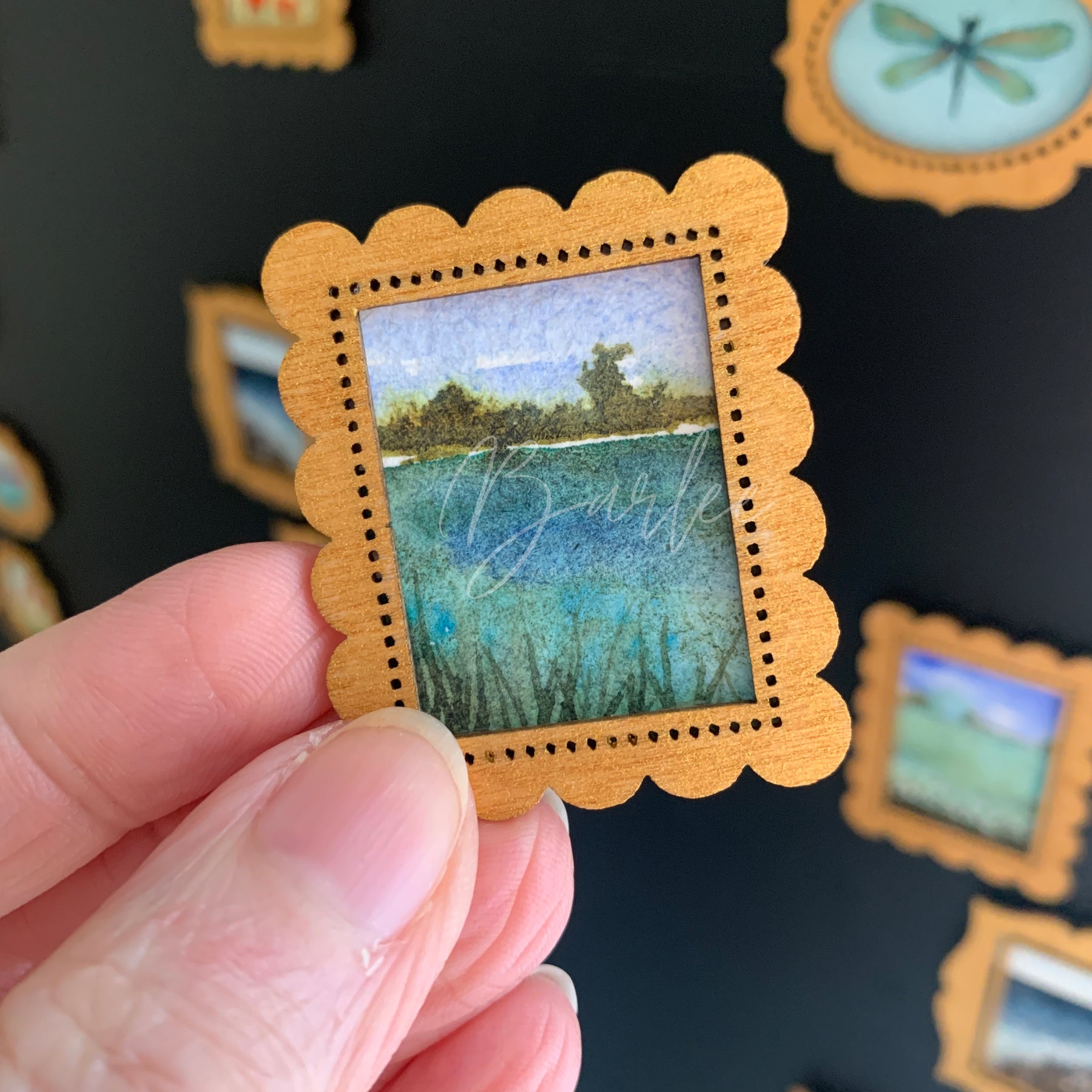 Hand Painted Fridge Magnet Set - 5 Framed Mini Paintings