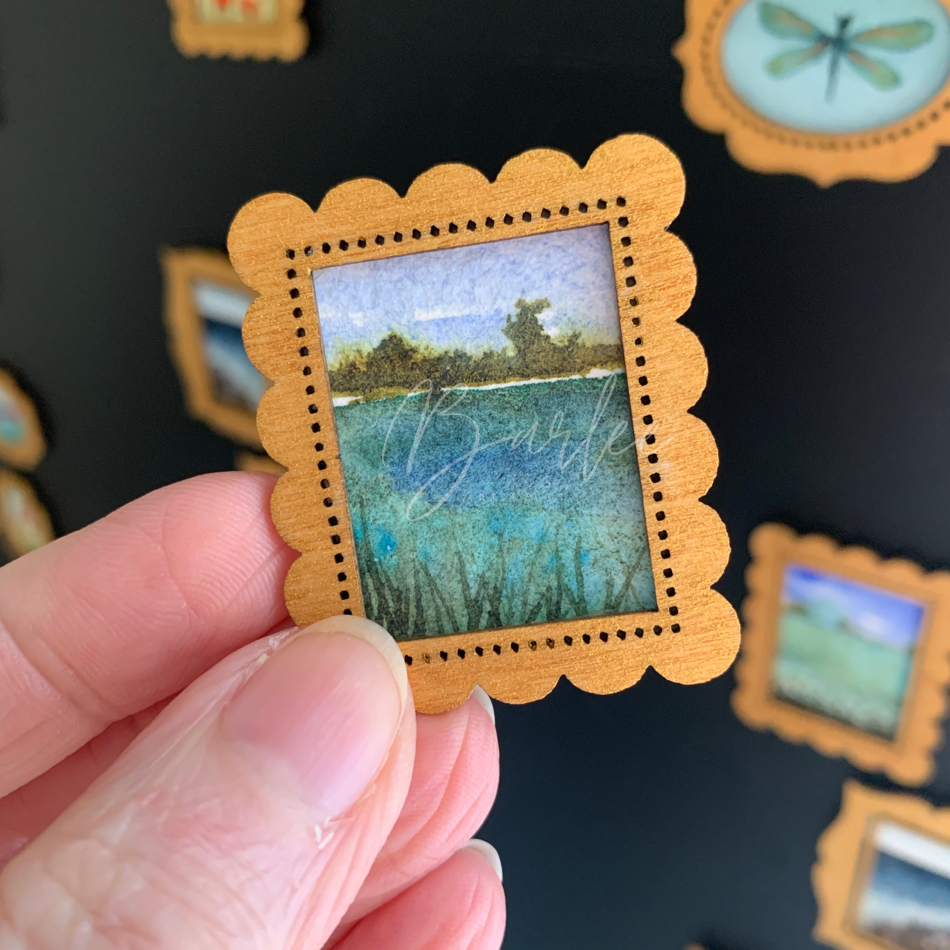 Hand Painted Fridge Magnet Set - 5 Framed Mini Paintings
