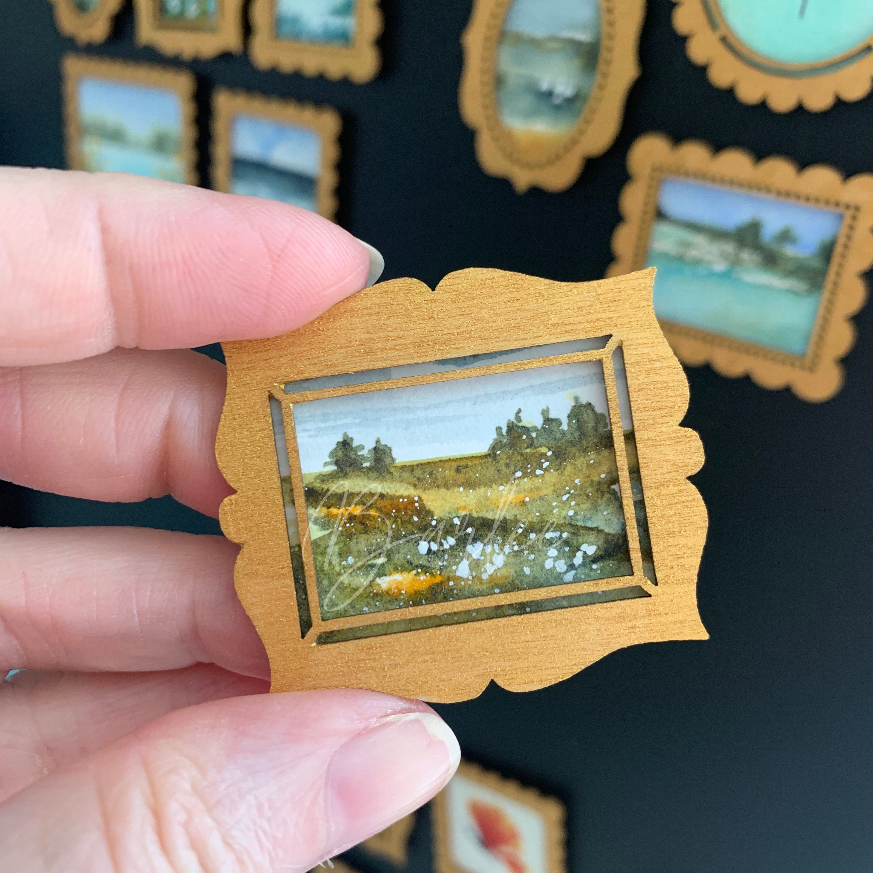 Hand Painted Fridge Magnet Set - 5 Framed Mini Paintings