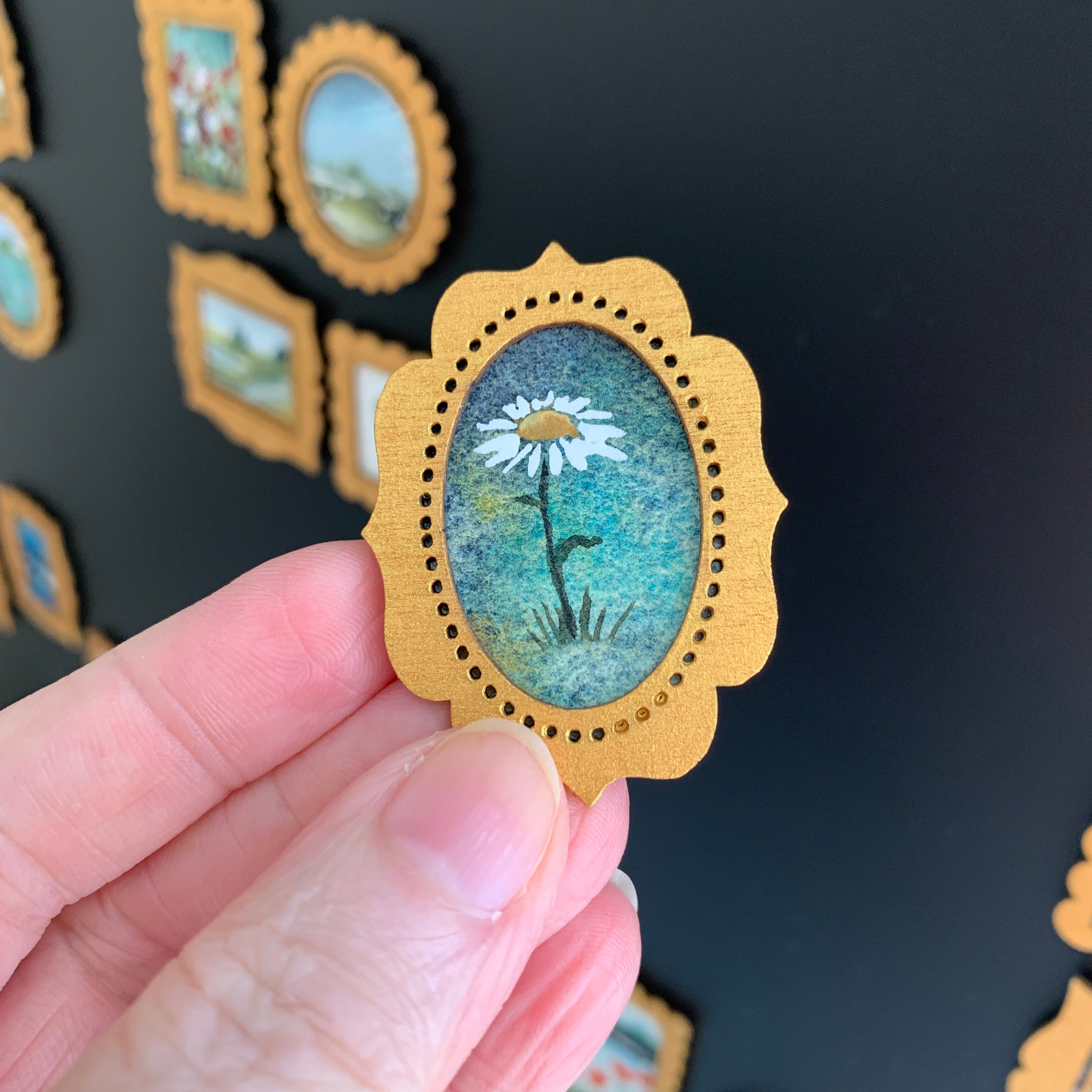 Hand Painted Fridge Magnet Set - 5 Framed Mini Paintings