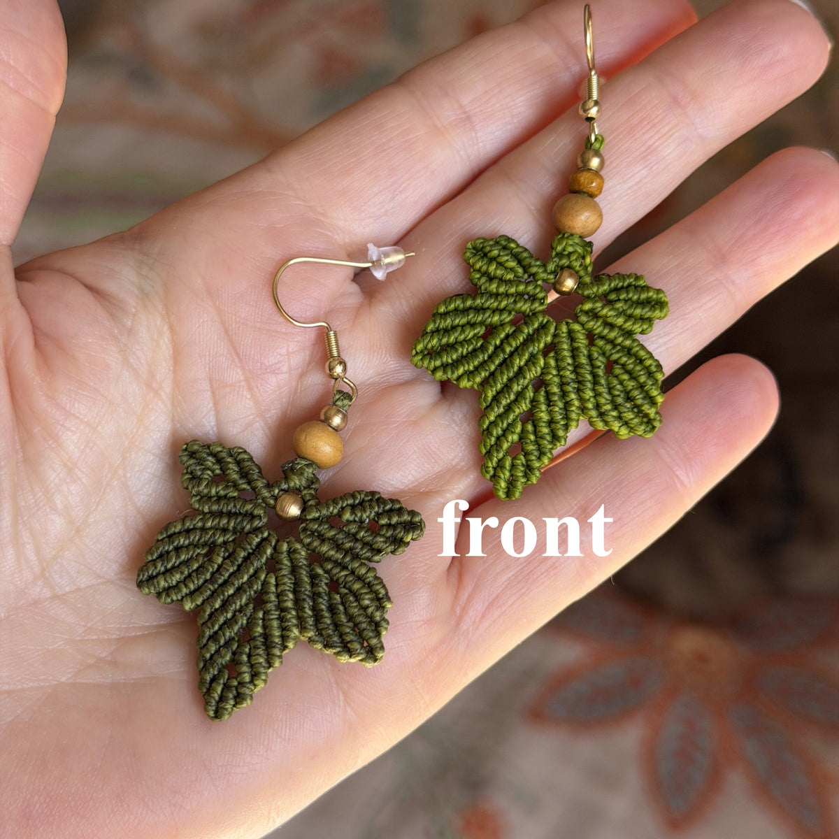 Macrame Maple Leaf Earrings - earthy forest fae
