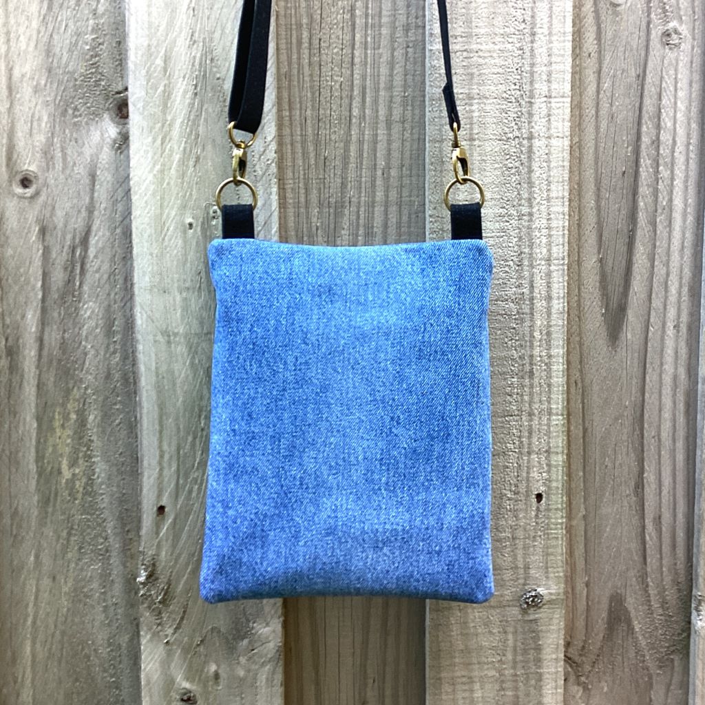 Upcycled Denim Crossbody Bag - Red Rose Heart