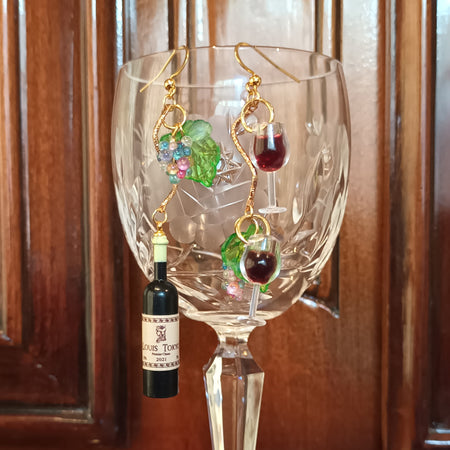 Wine bottle & Glass with Grapes earrings