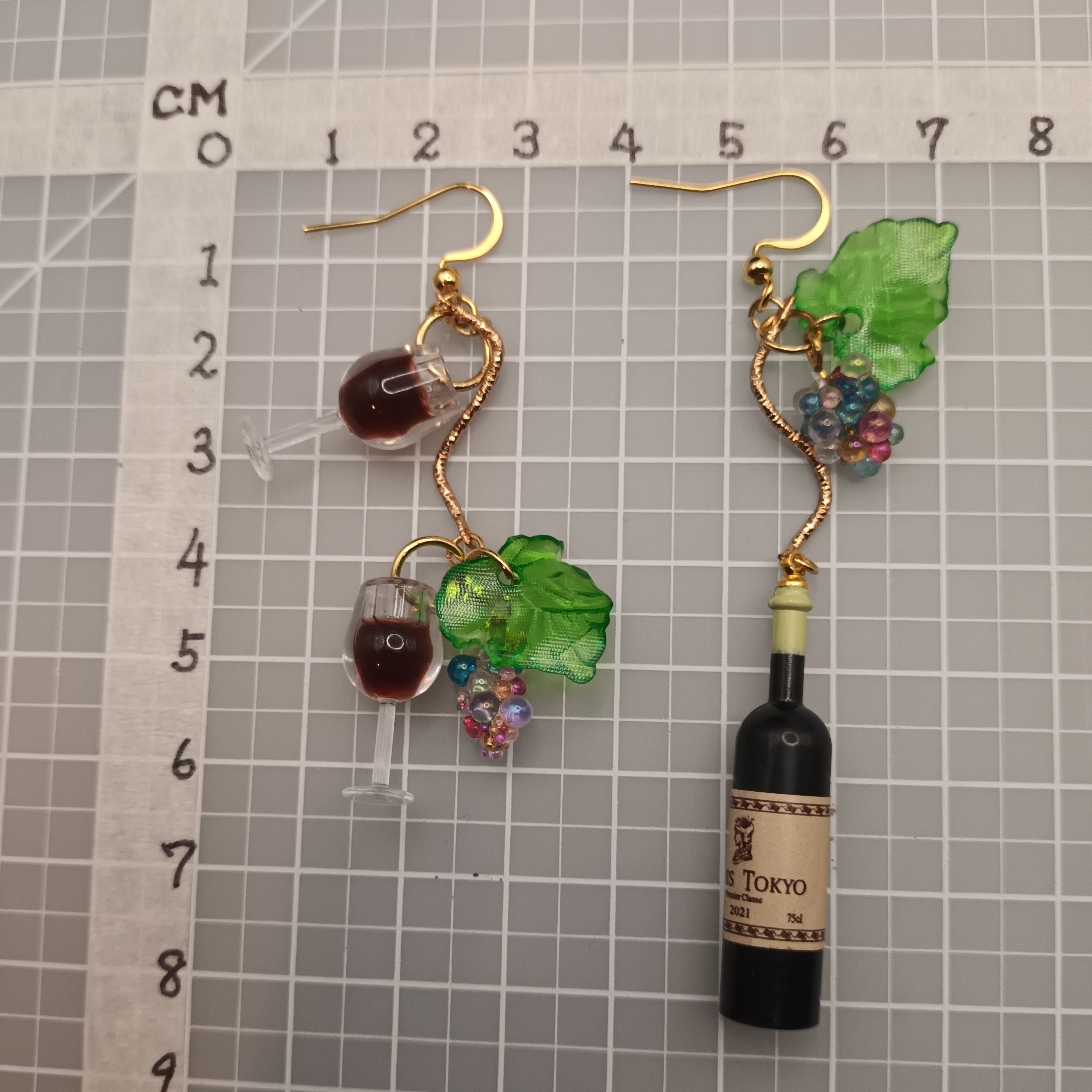 Wine bottle & Glass with Grapes earrings