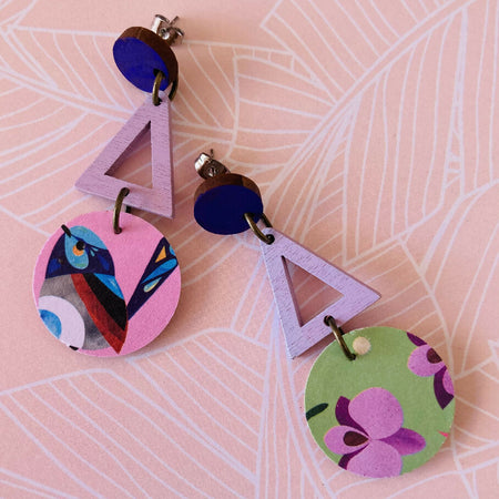 Lilac / pink / purple bird earrings