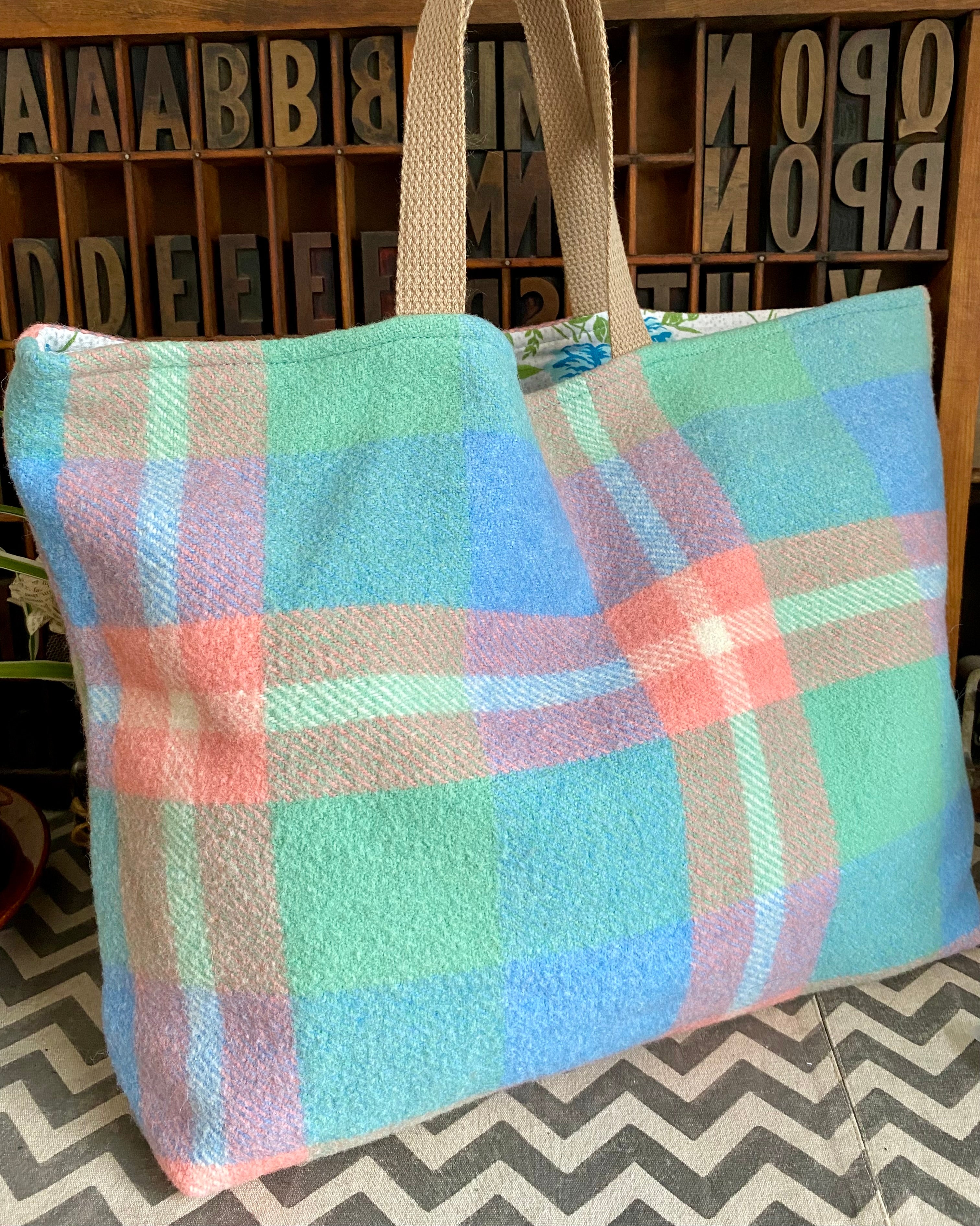 Upcycled Woollen Blanket - Market Tote - Multi