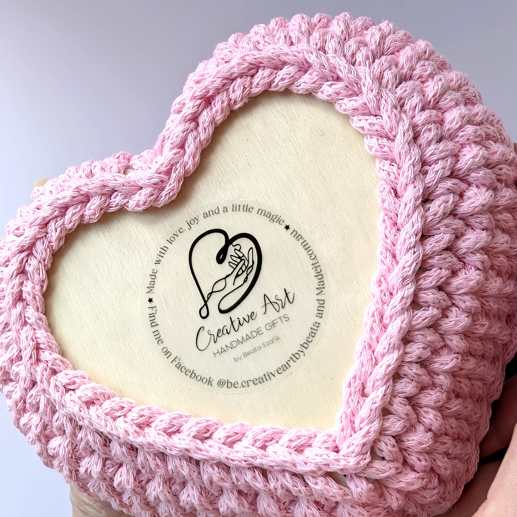 Crochet Heart Trinket Basket with Wood Base