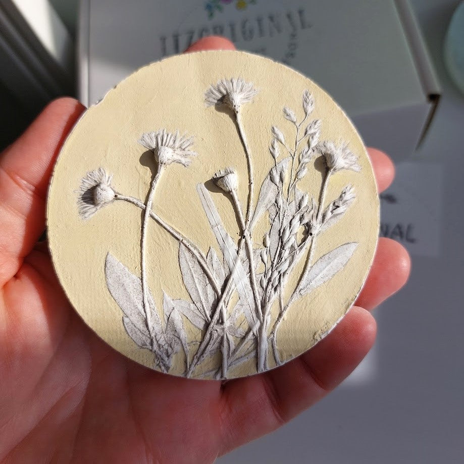 Hand-pressed botanical Wall Art | Floral Bas-Relief Plaster Plaque