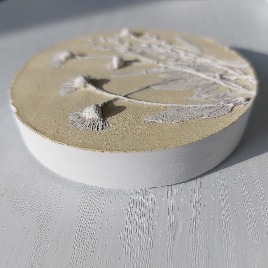 Hand-pressed botanical Wall Art | Floral Bas-Relief Plaster Plaque