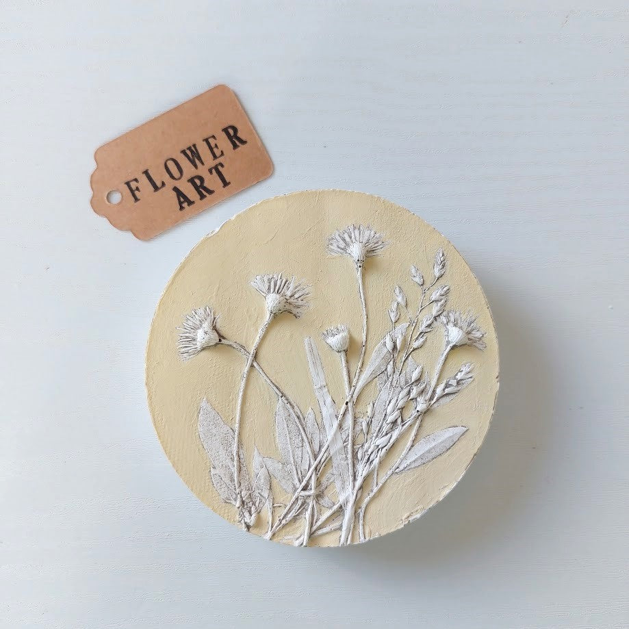 Hand-pressed botanical Wall Art | Floral Bas-Relief Plaster Plaque