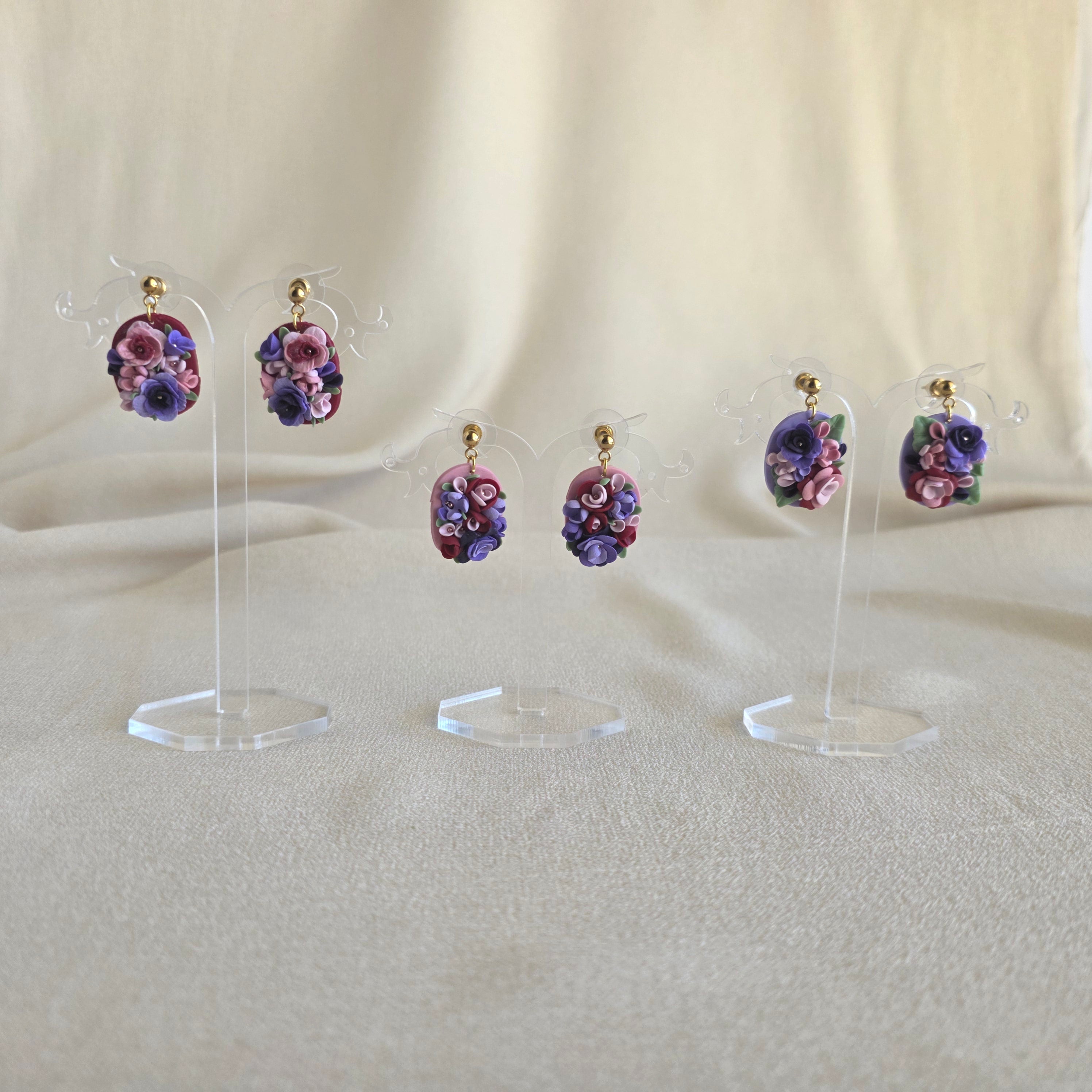 Handmade Floral Polymer Clay Earrings | 3D Flower Statement Earrings | Lightweight Gold Stud Earrings | Botanical Jewellery | Gift for Her