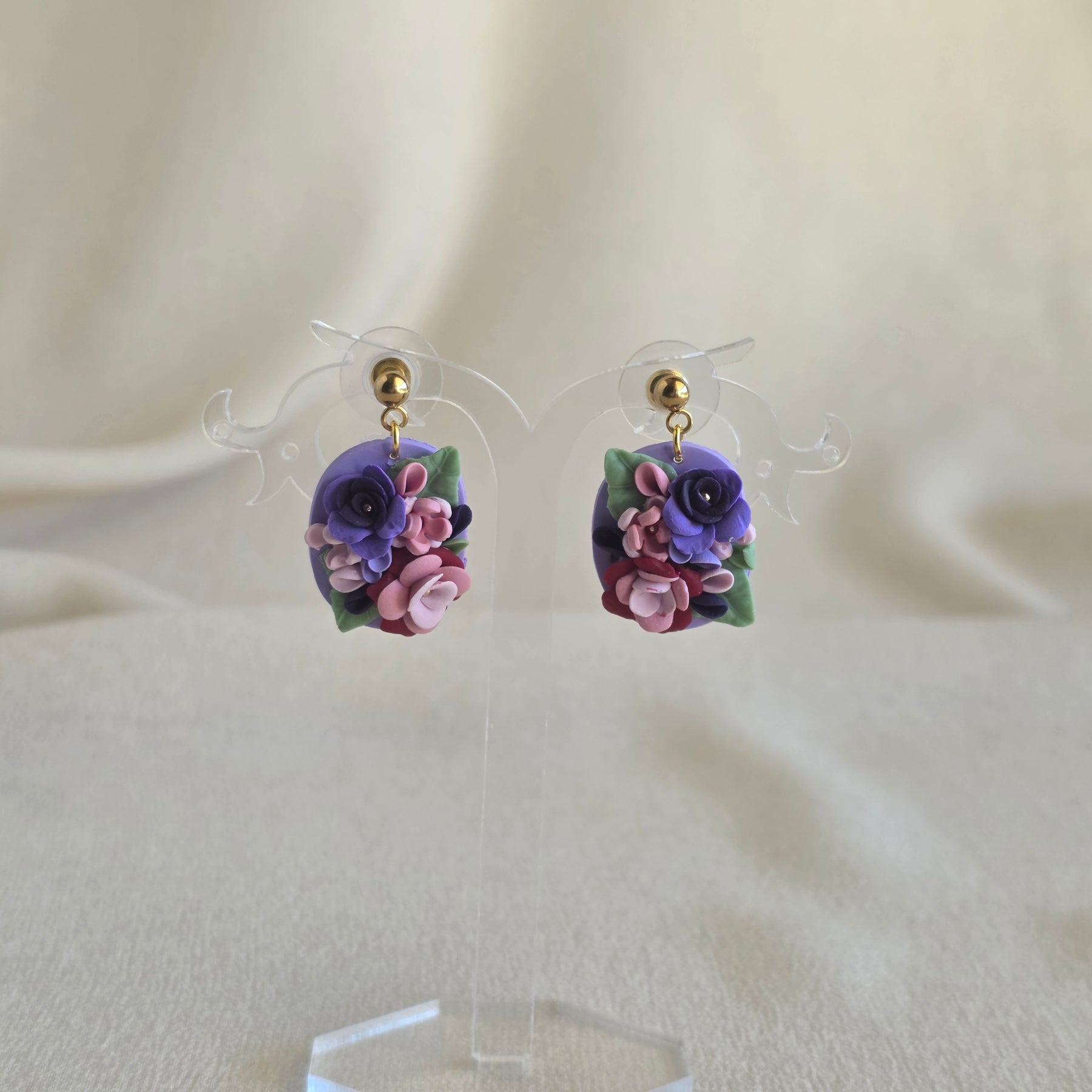 Handmade Floral Polymer Clay Earrings | 3D Flower Statement Earrings | Lightweight Gold Stud Earrings | Botanical Jewellery | Gift for Her