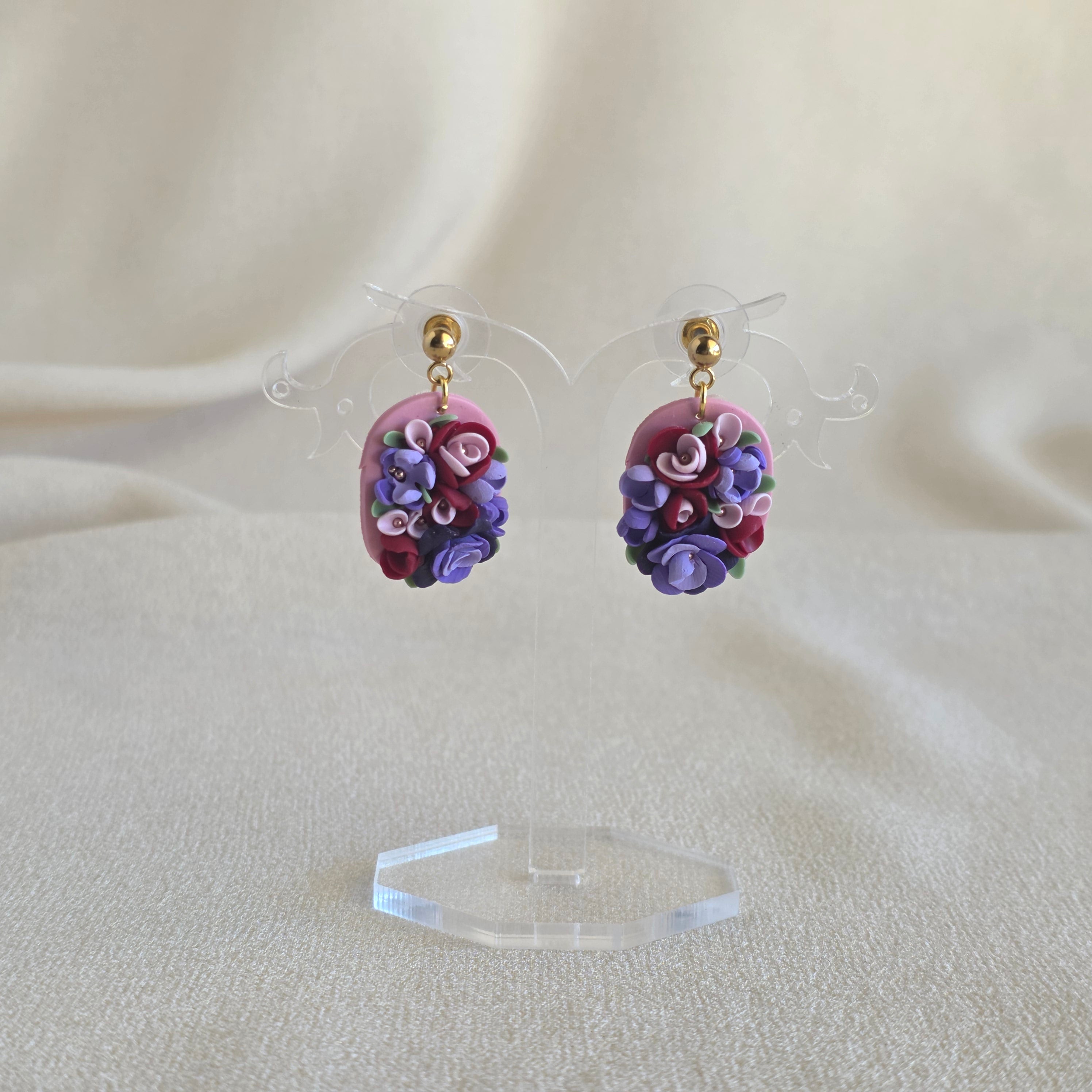 Handmade Floral Polymer Clay Earrings | 3D Flower Statement Earrings | Lightweight Gold Stud Earrings | Botanical Jewellery | Gift for Her