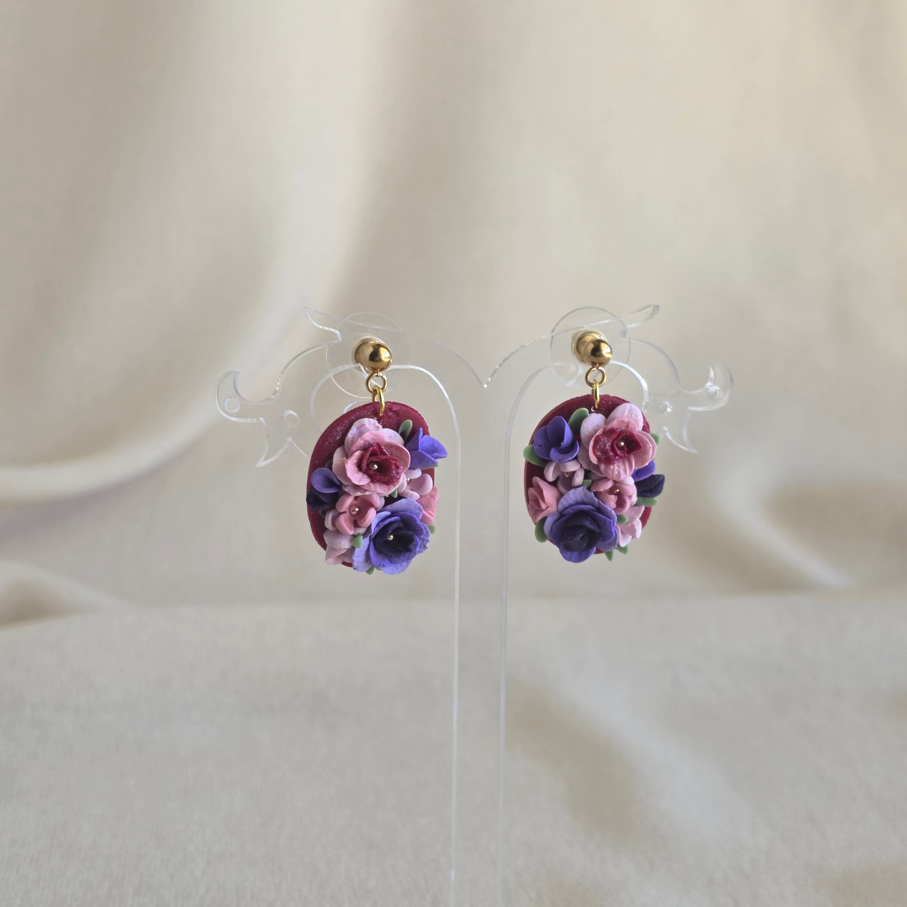 Handmade Floral Polymer Clay Earrings | 3D Flower Statement Earrings | Lightweight Gold Stud Earrings | Botanical Jewellery | Gift for Her