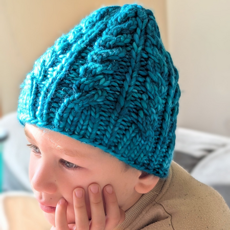 Kids Cable Beanie, Australian Merino Wool.