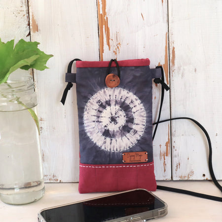 Shibori Tie dyed phone carrier, glasses carrier
