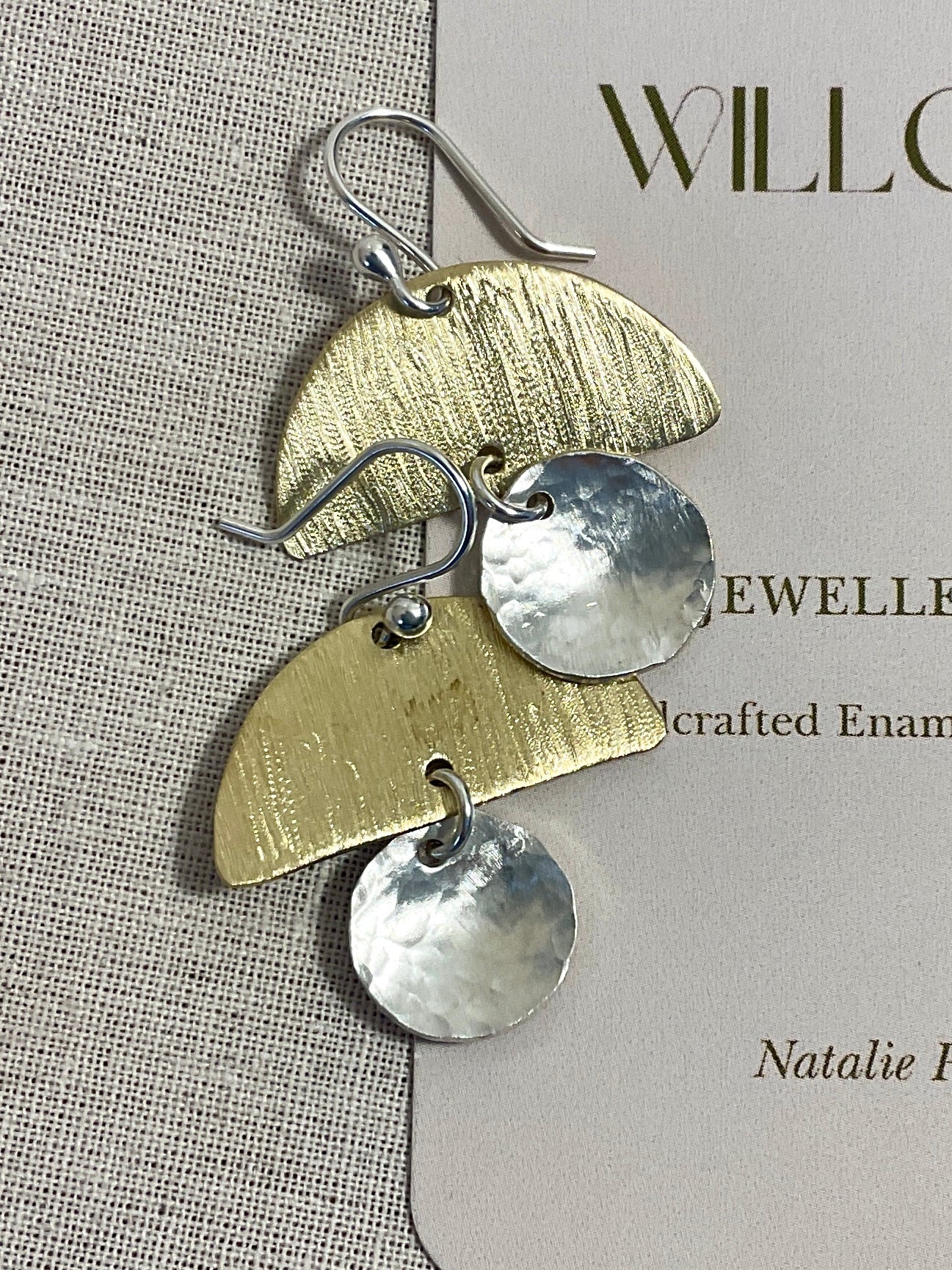 Brass and argentium silver earrings. Handmade