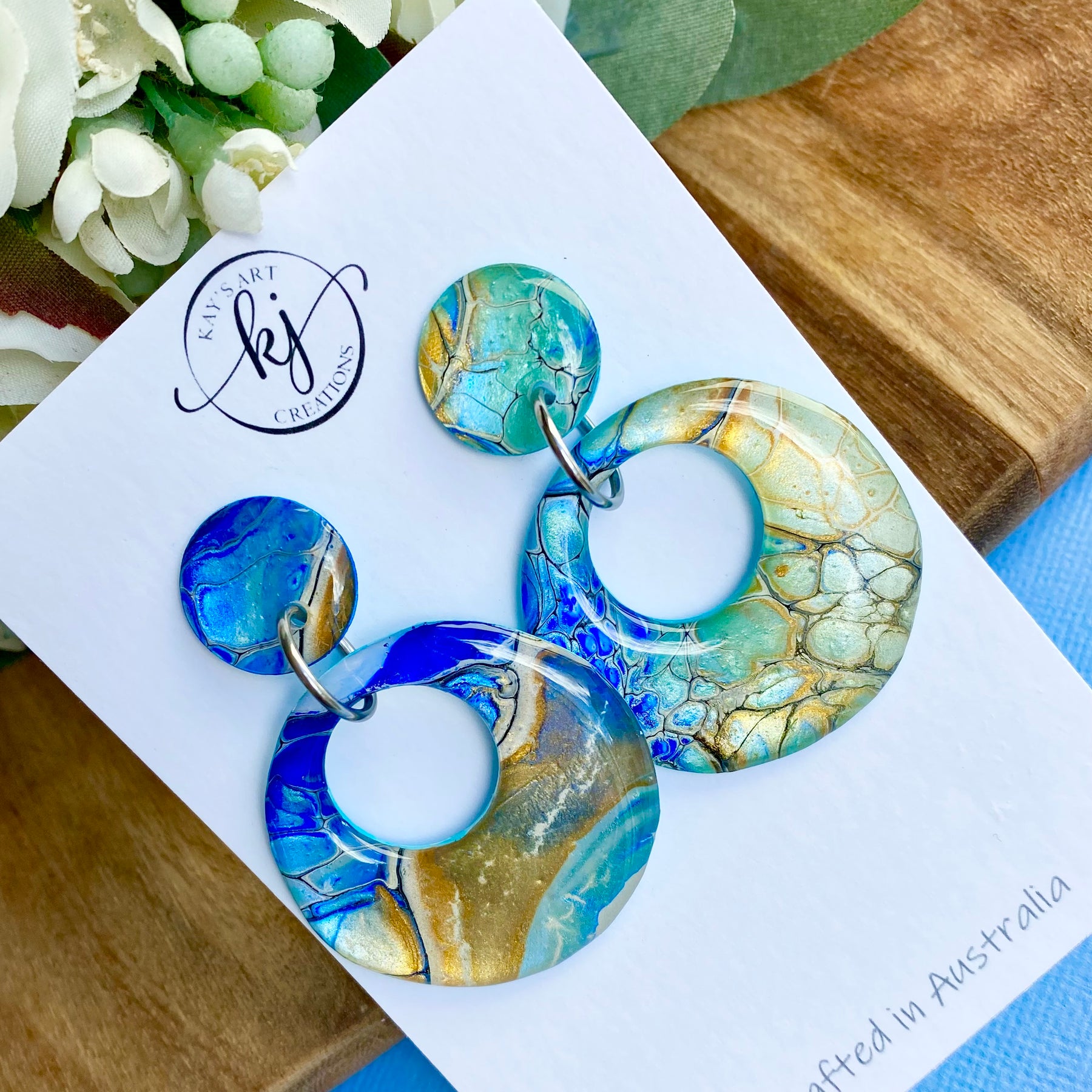 Hand Painted Turquoise Ultramarine Stud Dangle Earrings