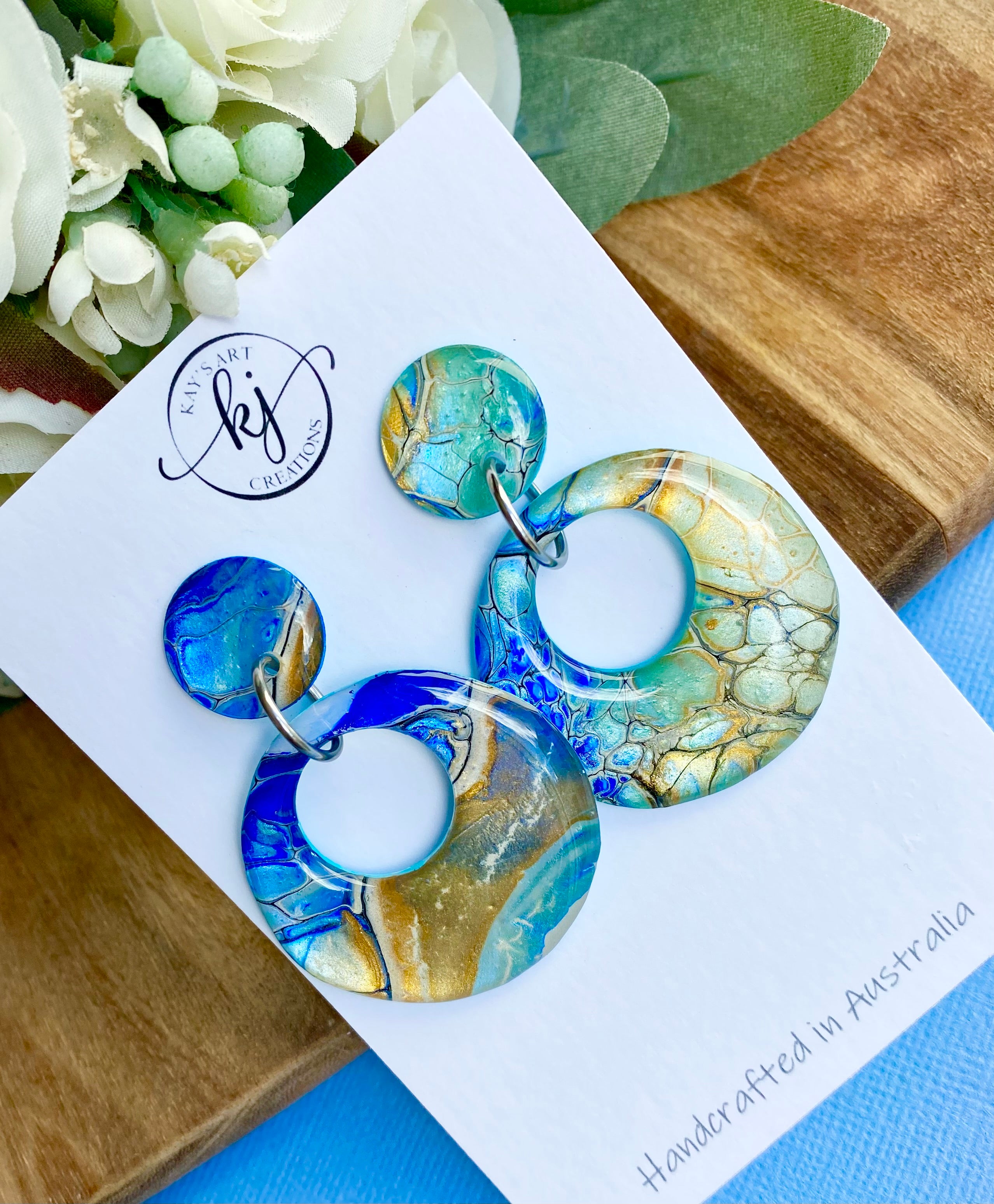 Hand Painted Turquoise Ultramarine Stud Dangle Earrings