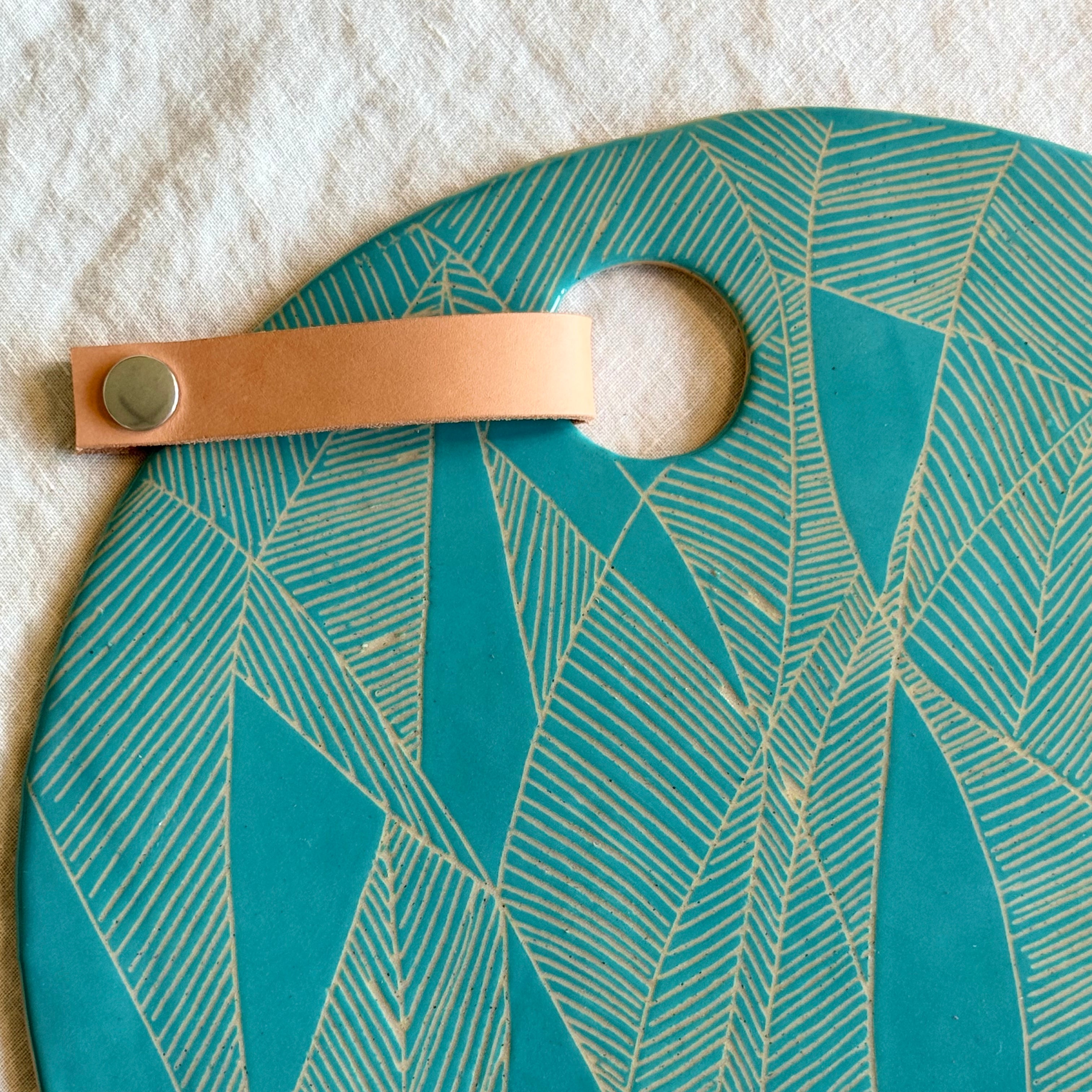 Handmade Ceramic Charcuterie Board | 31 cm | Optional Add On | Removable Leather Snap or Tassel