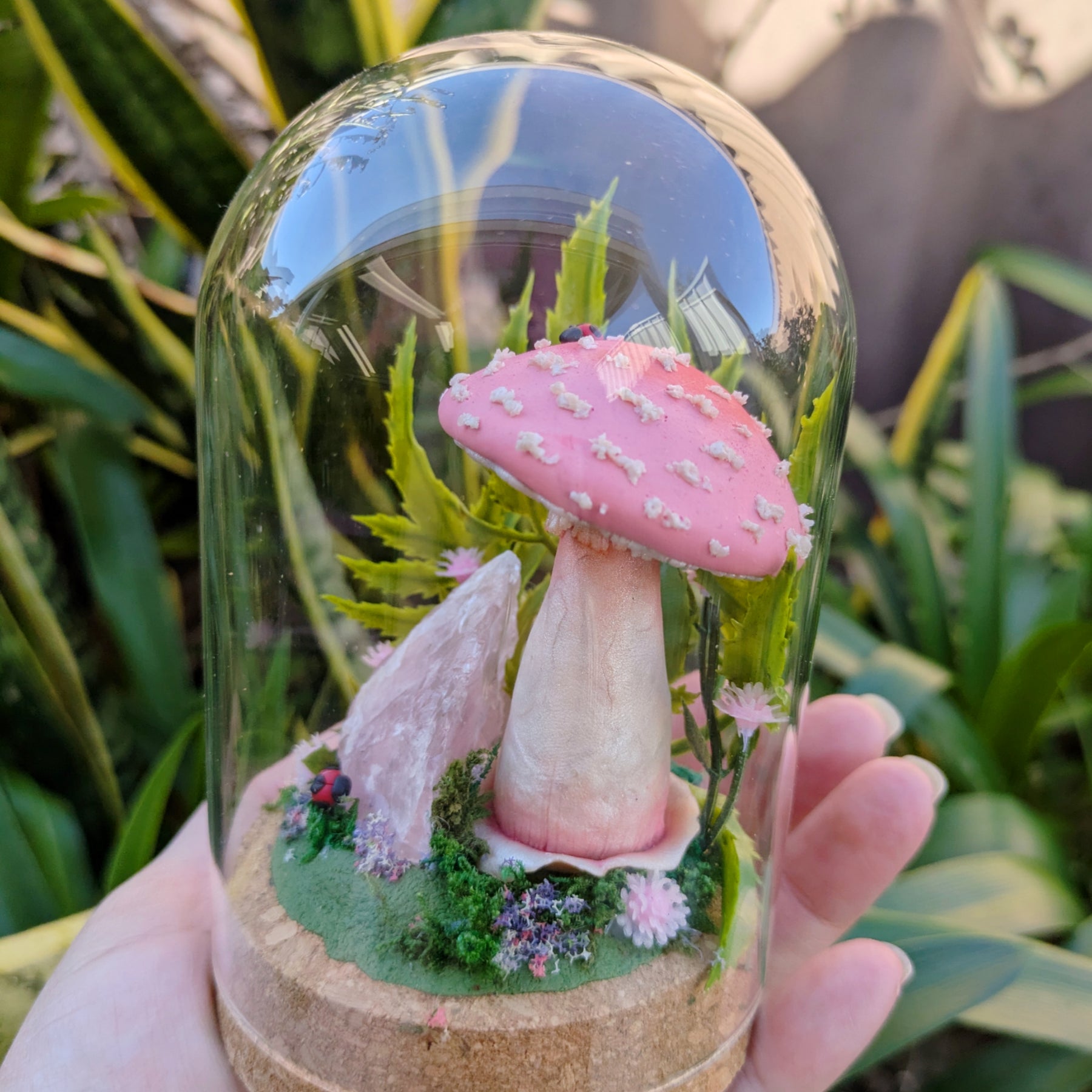 Enchanted Pink Mushroom & Rose Quartz Dome