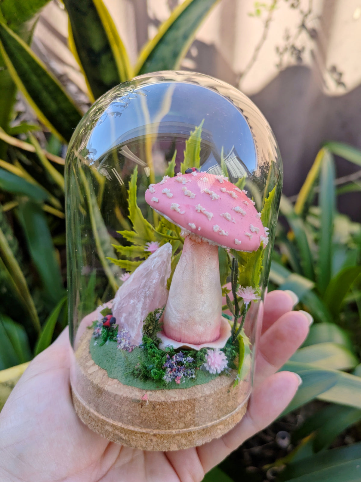 Enchanted Pink Mushroom & Rose Quartz Dome