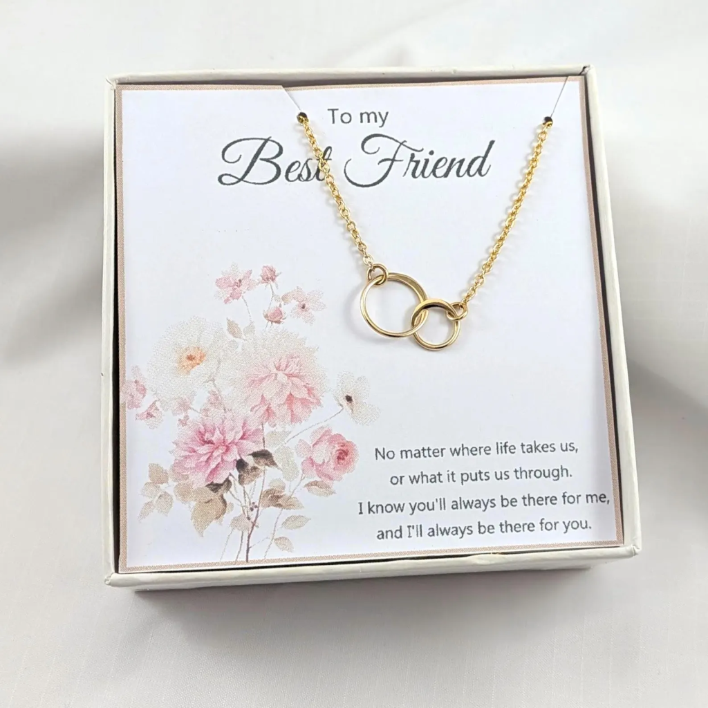 Friend Necklace Interlocking Circles, Choose you Finish
