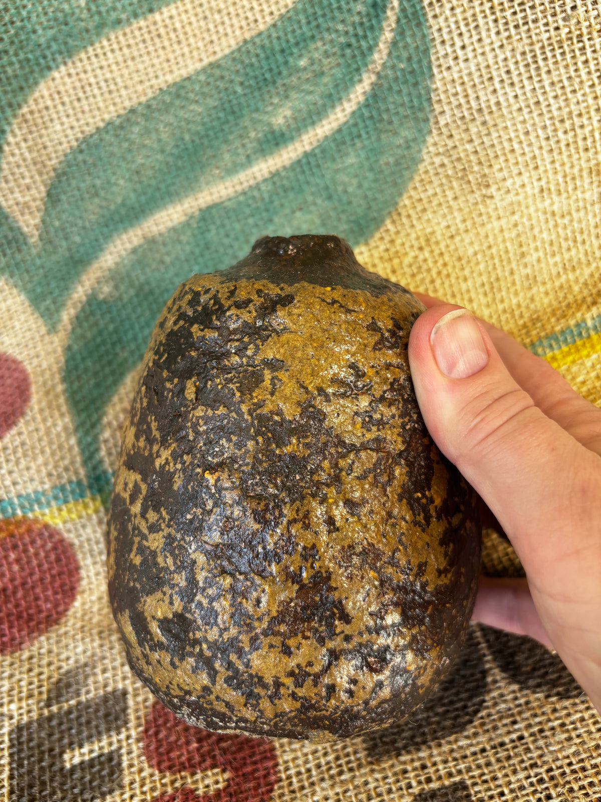 Mustard and brown little vase