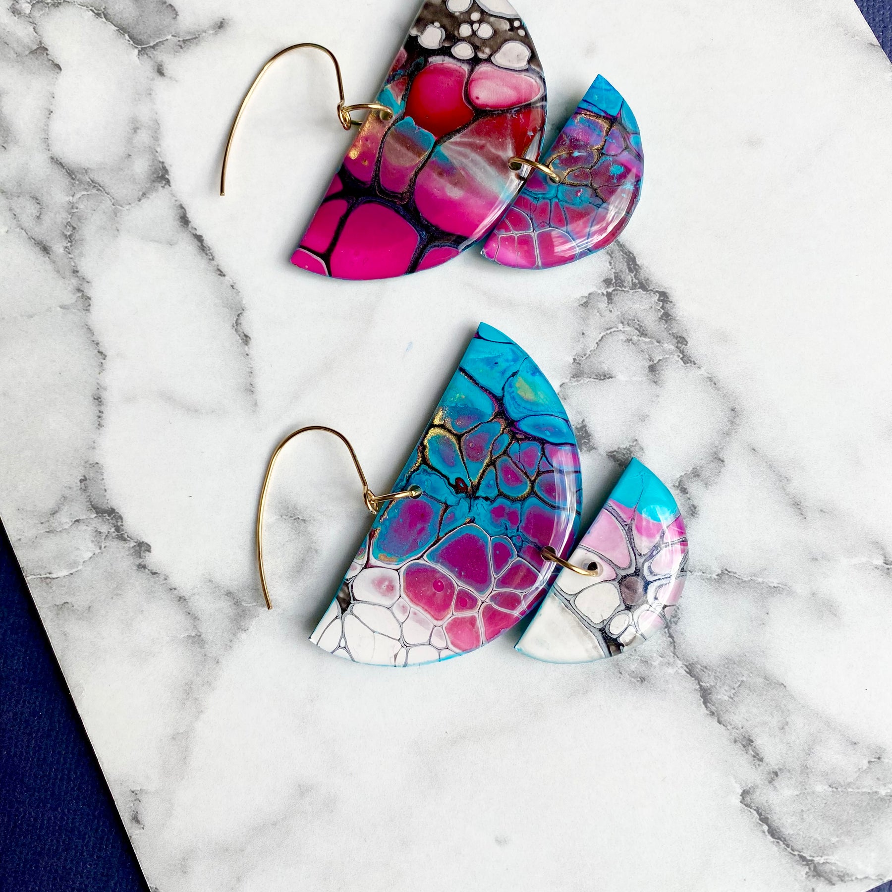 Magenta Turquoise Wearable Art Colourful Lightweight Earrings