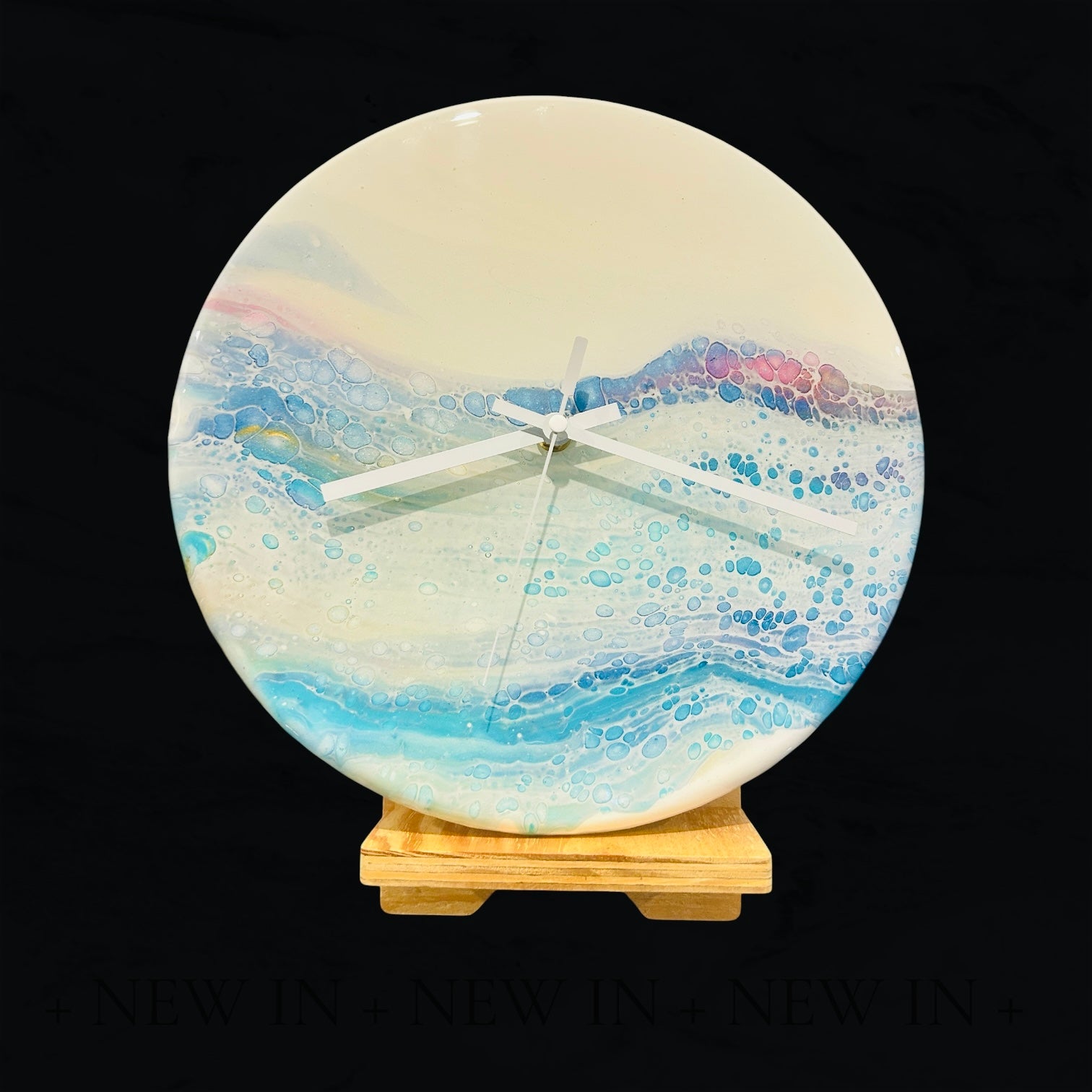Timber Clock | 30cm Fluid Art/Resin |Blue - White