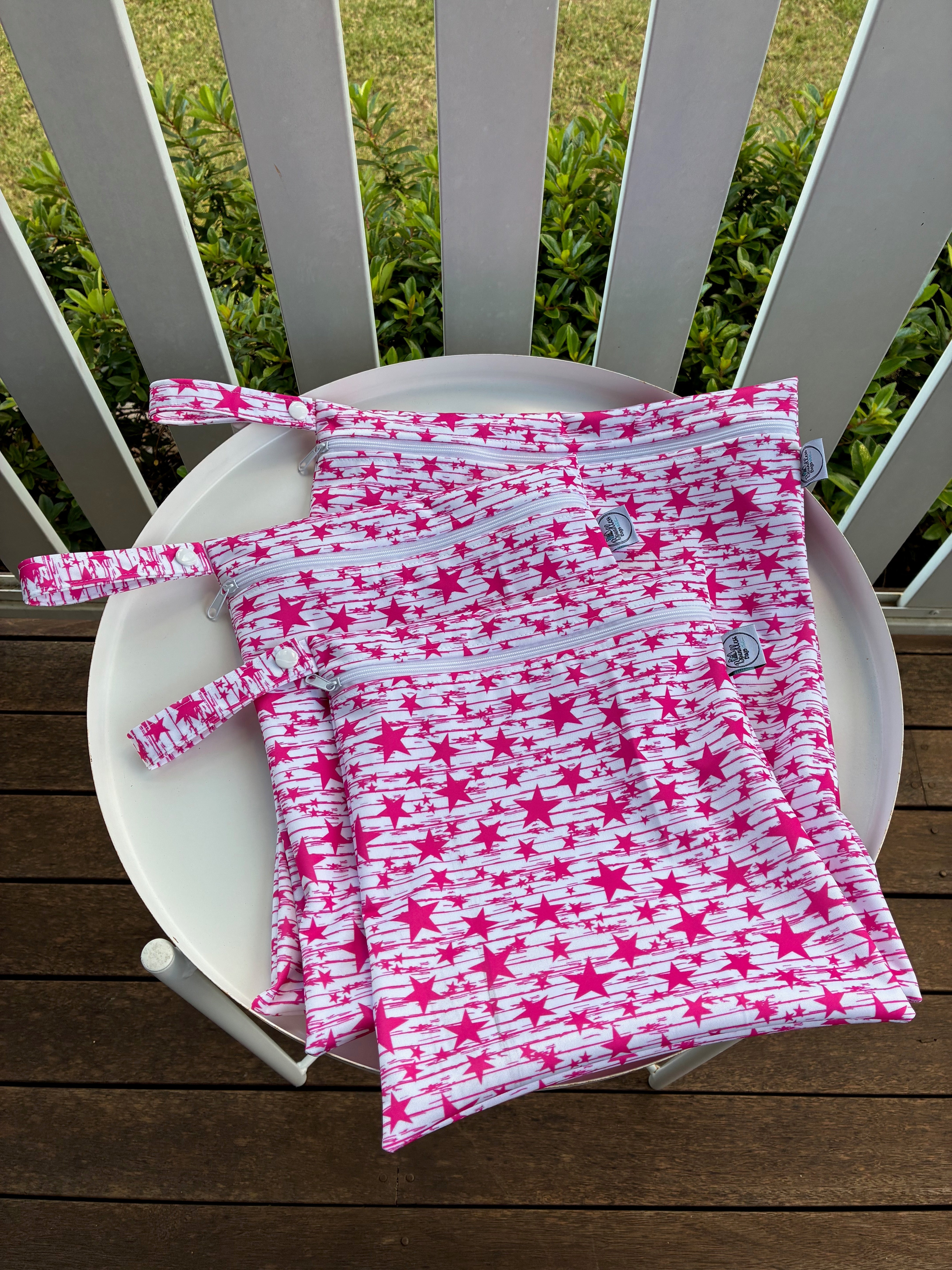 READY MADE Water-resistant wet bags - Ballerina Pink Stars (Annette Winter)