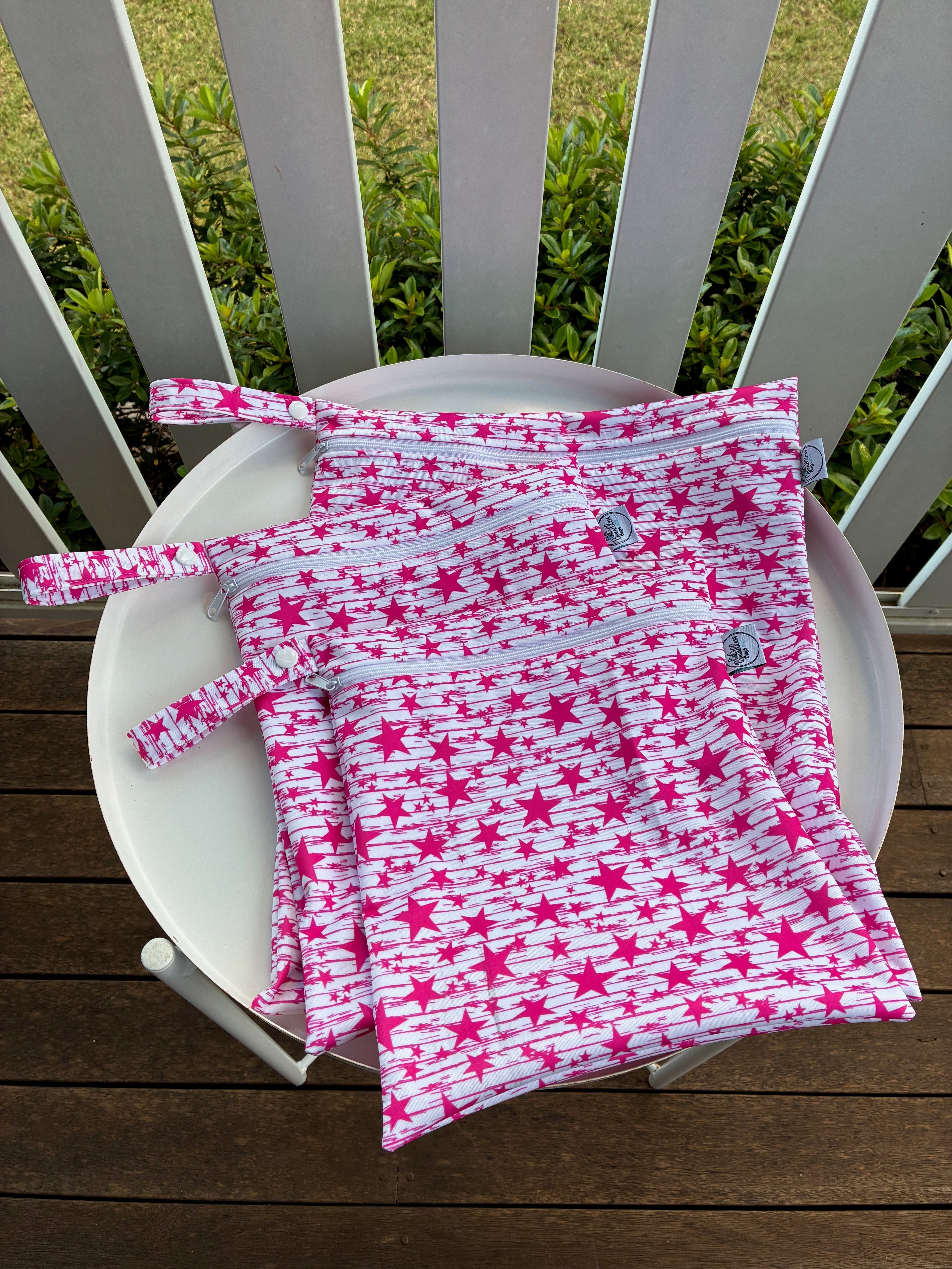 READY MADE Water-resistant wet bags - Ballerina Pink Stars (Annette Winter)  | Ready to ship | FREE Postage